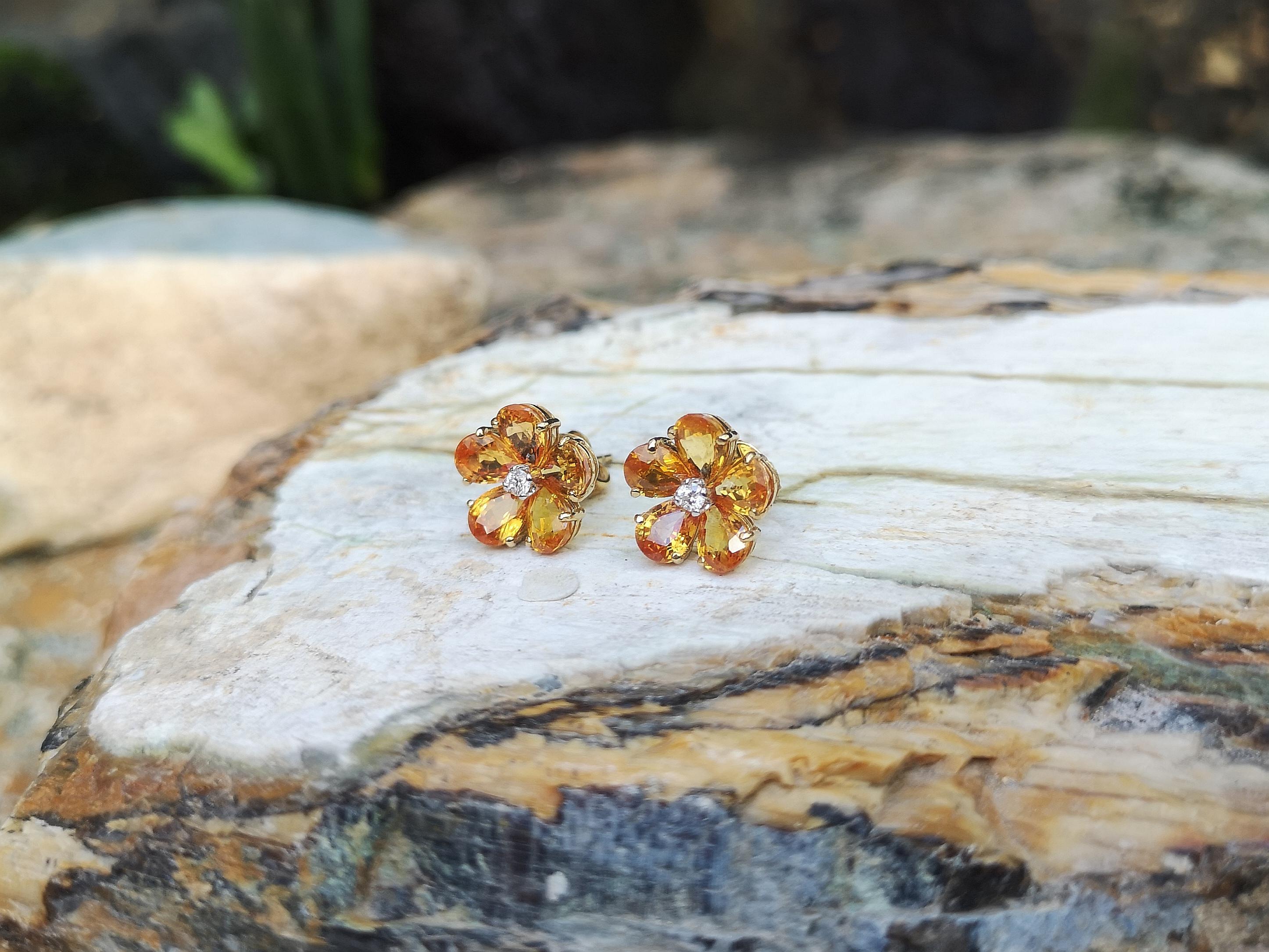 Contemporary Yellow Sapphire with Diamond Earrings Set in 18 Karat Gold Settings For Sale