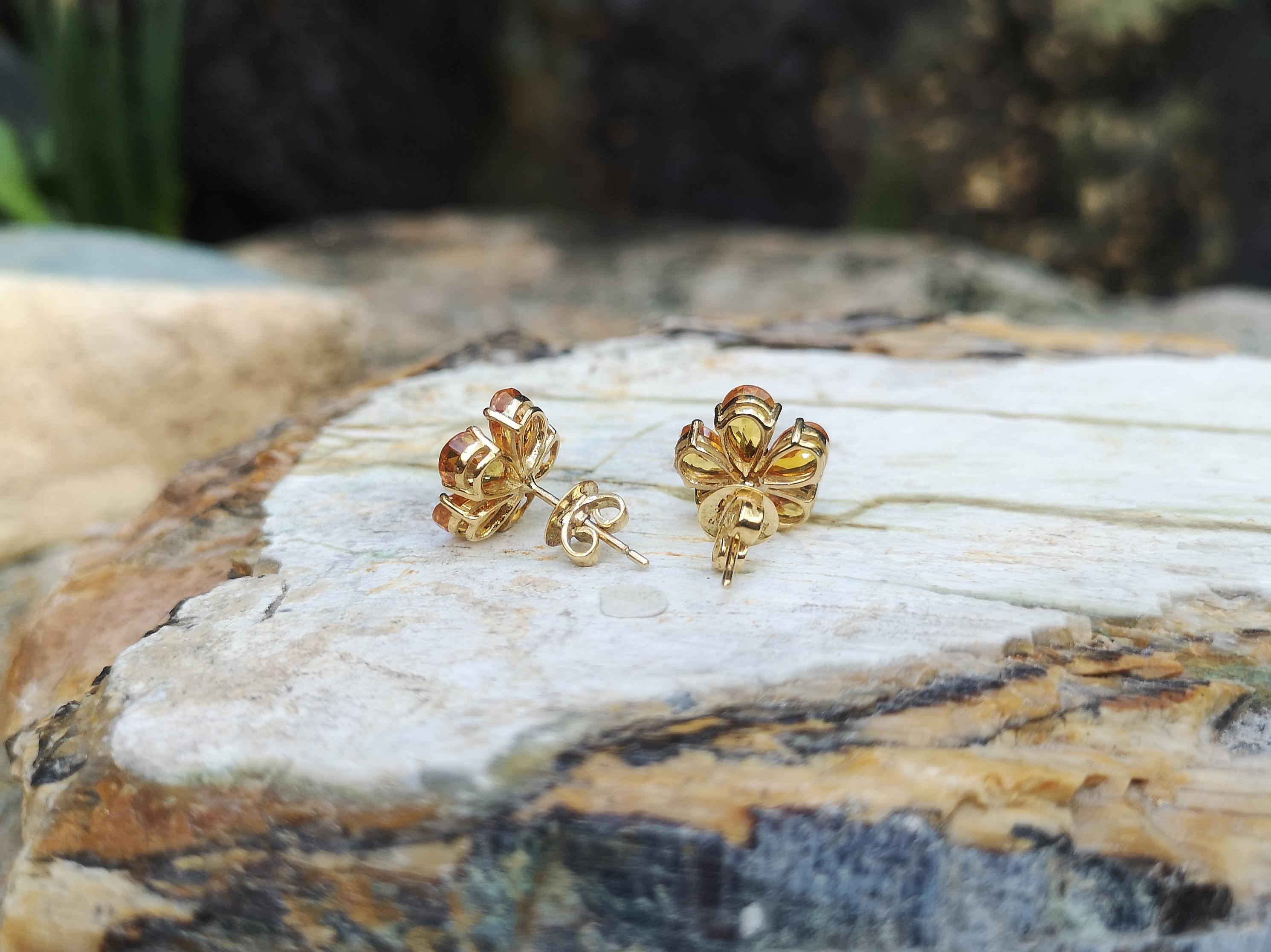 Pear Cut Yellow Sapphire with Diamond Earrings Set in 18 Karat Gold Settings For Sale