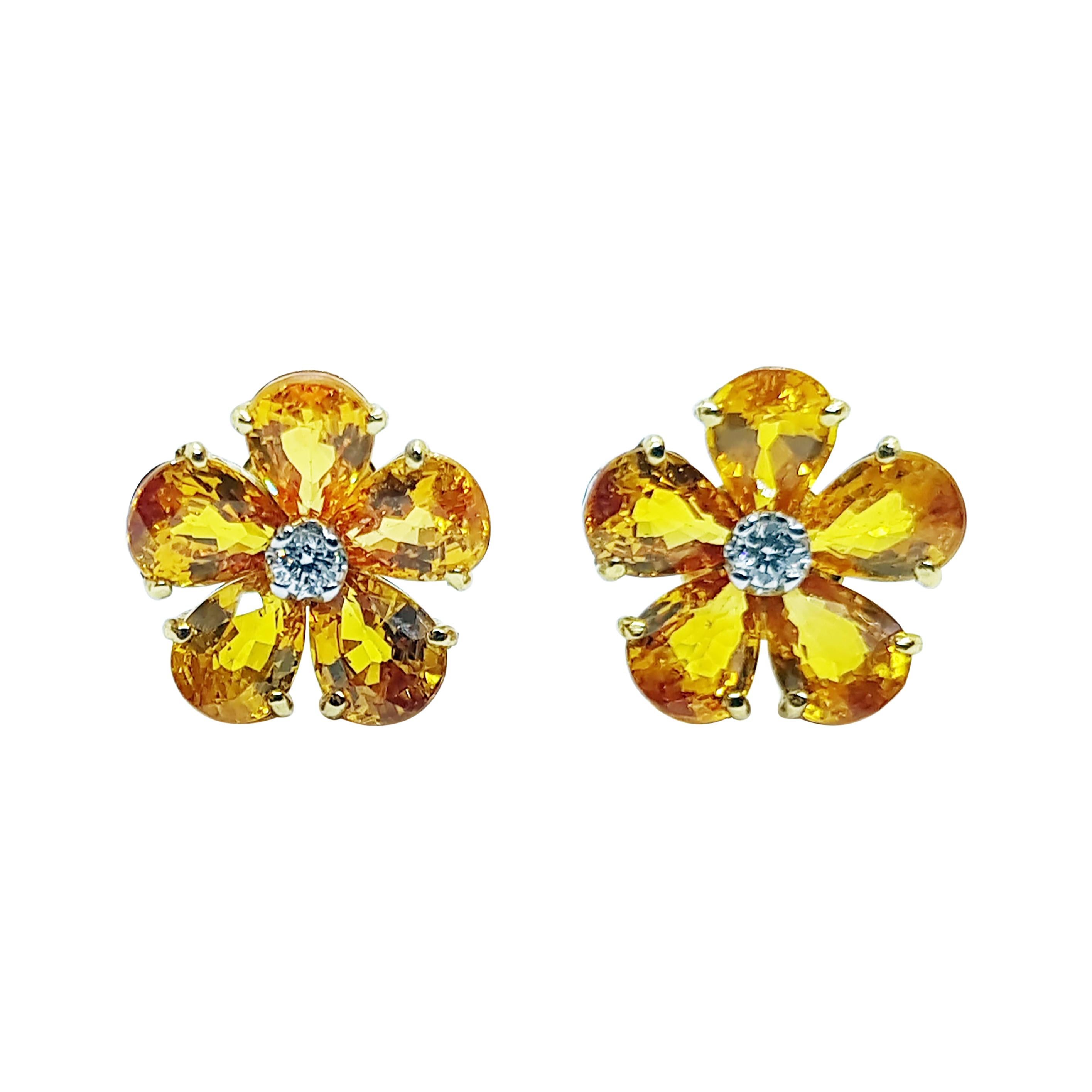 Yellow Sapphire with Diamond Earrings Set in 18 Karat Gold Settings For Sale