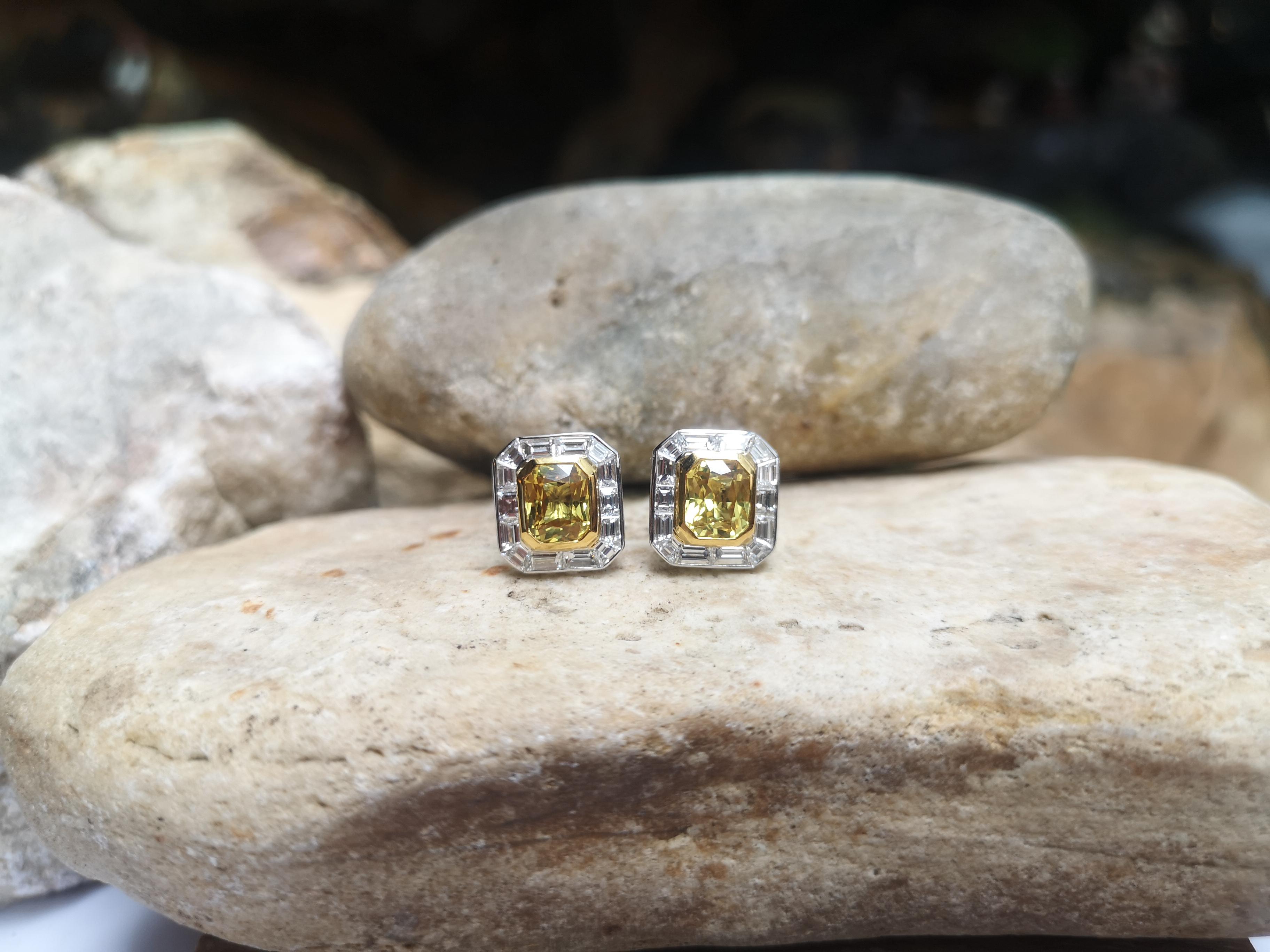 Contemporary Yellow Sapphire with Diamond Earrings Set in 18 Karat White Gold Settings