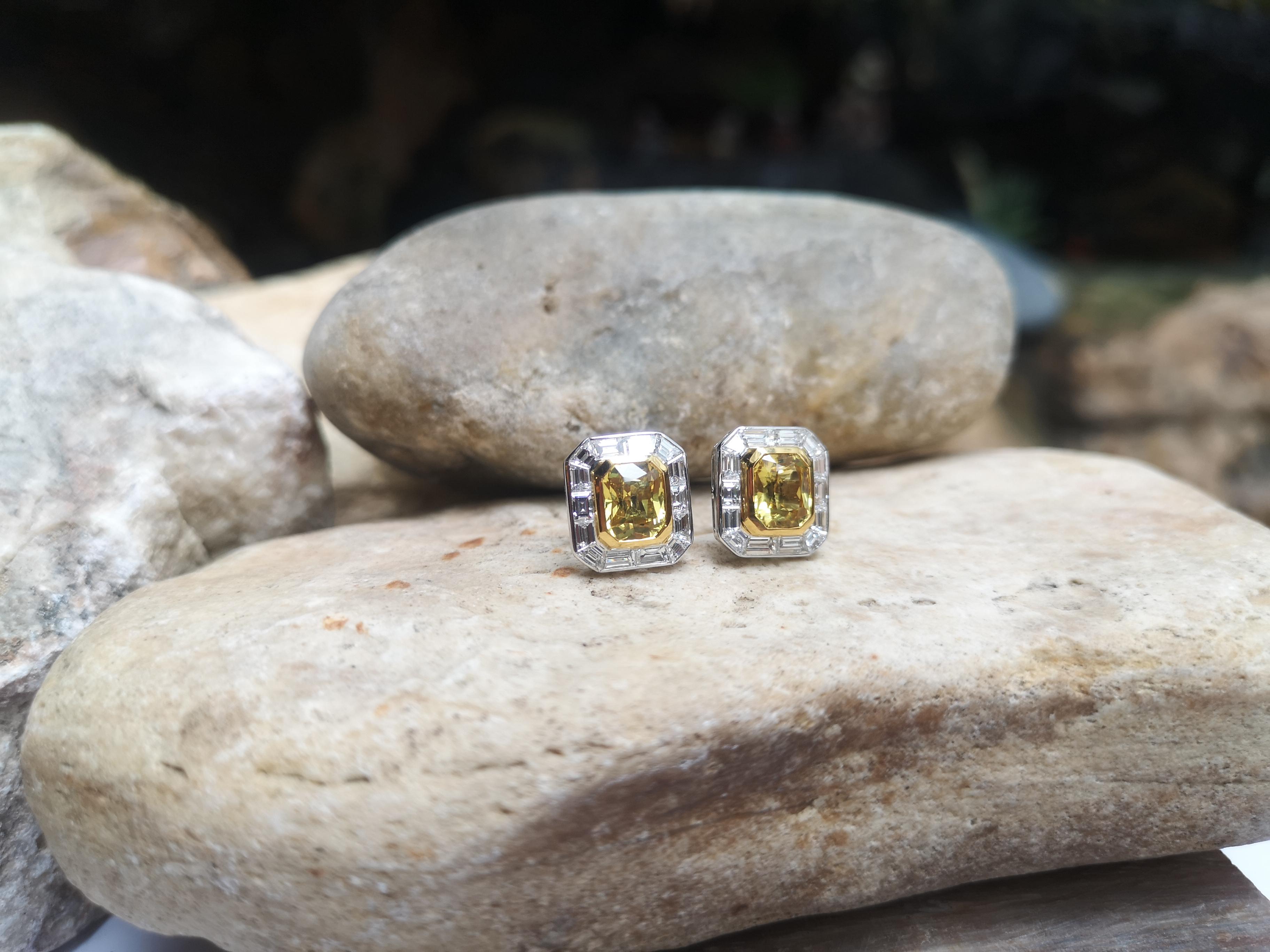 Mixed Cut Yellow Sapphire with Diamond Earrings Set in 18 Karat White Gold Settings