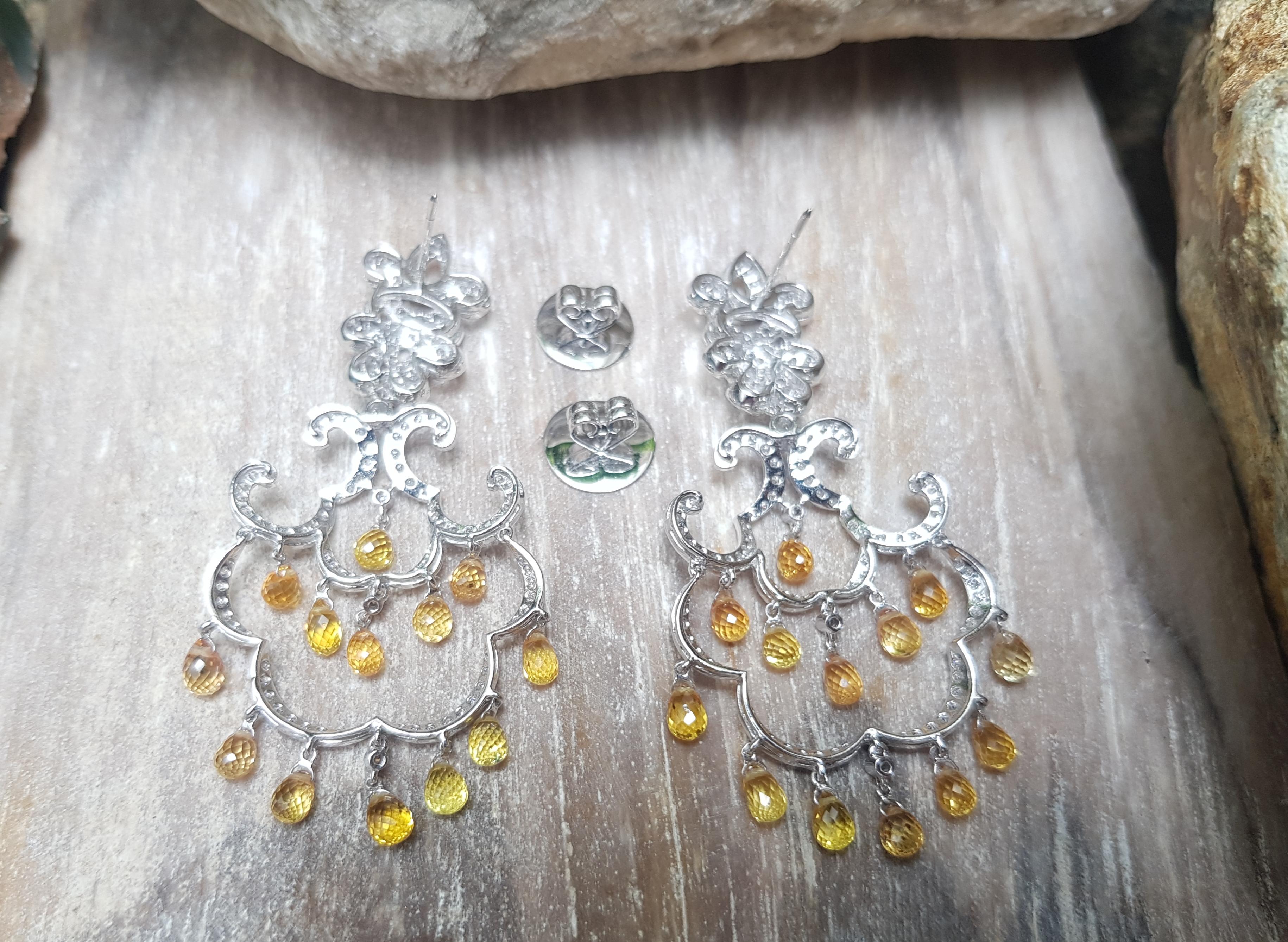 Mixed Cut Yellow Sapphire with Diamond Earrings Set in 18 Karat White Gold Settings For Sale