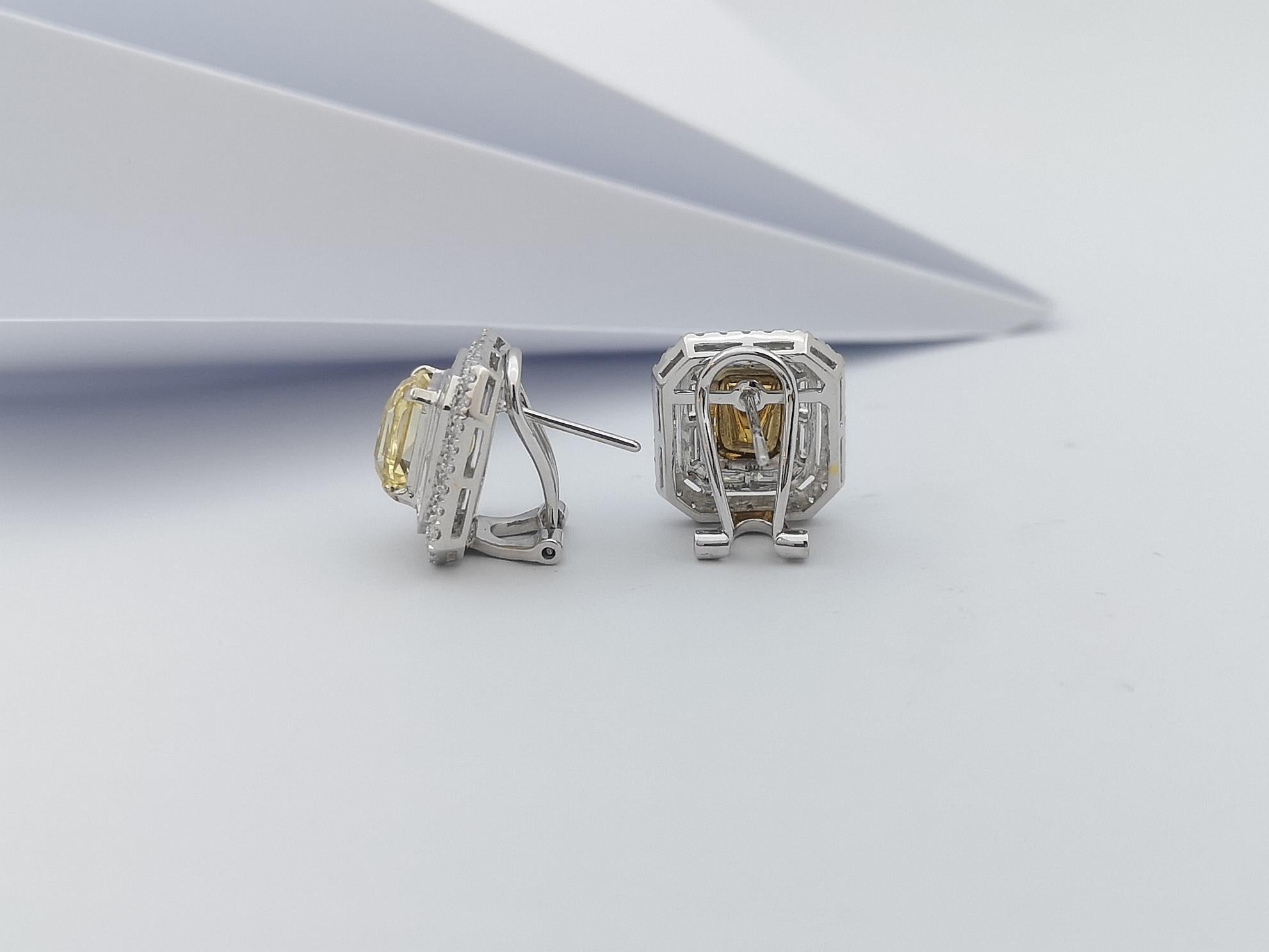 Boucles d'oreilles en or blanc 18 carats avec saphir jaune et diamant Pour femmes en vente