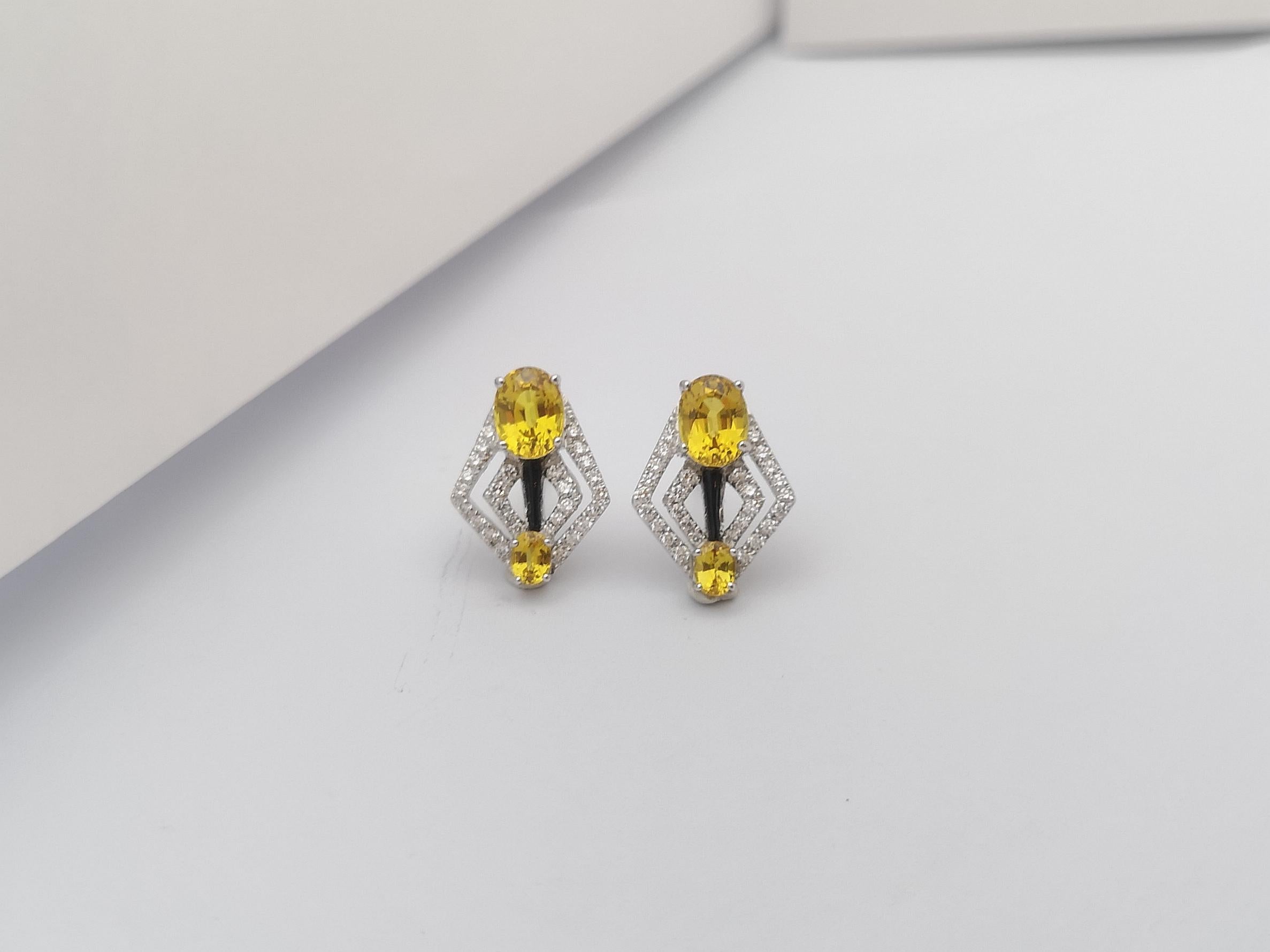 Yellow Sapphire with Diamond Earrings Set in 18 Karat White Gold Settings For Sale 1