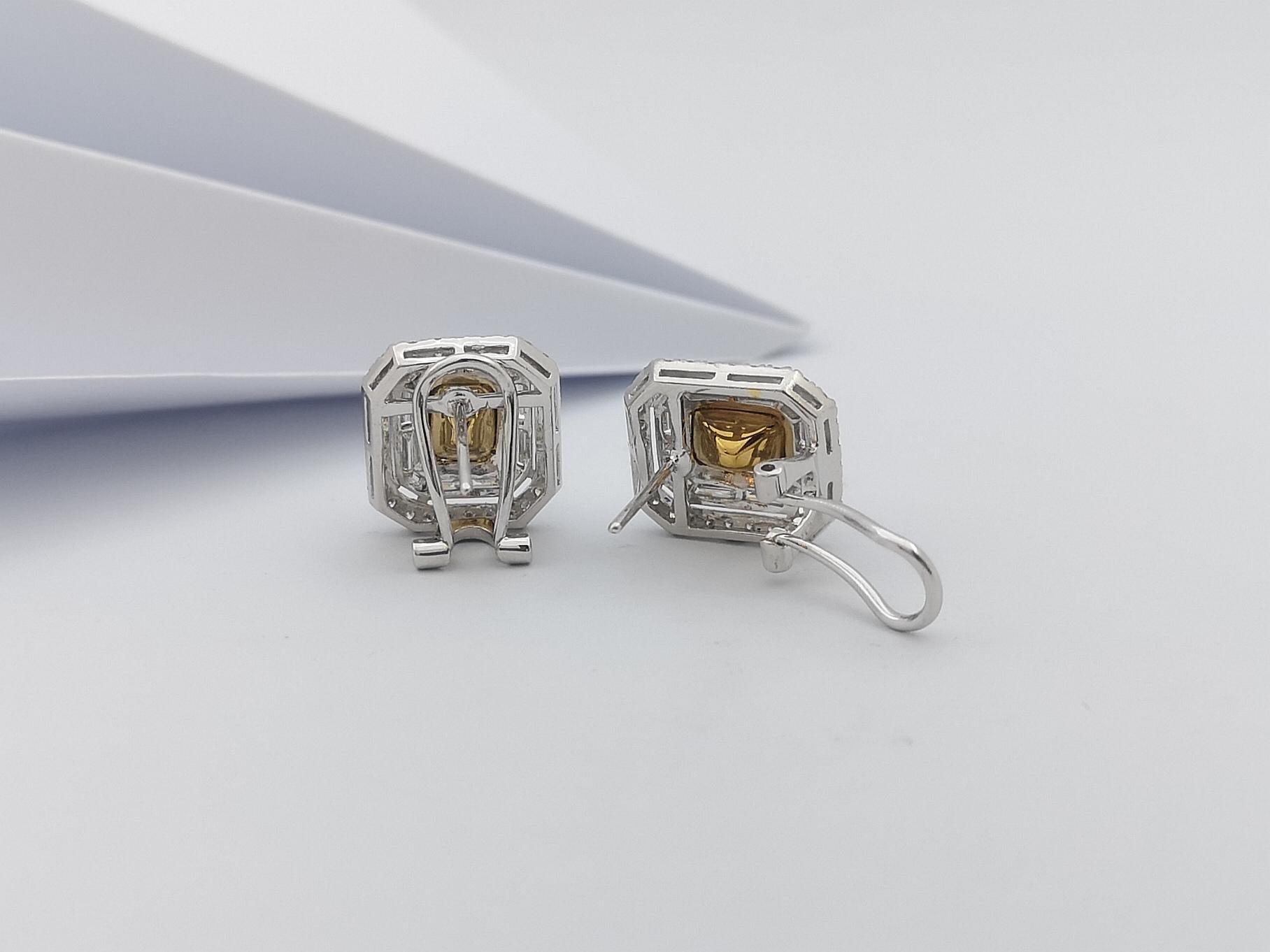 Boucles d'oreilles en or blanc 18 carats avec saphir jaune et diamant en vente 1