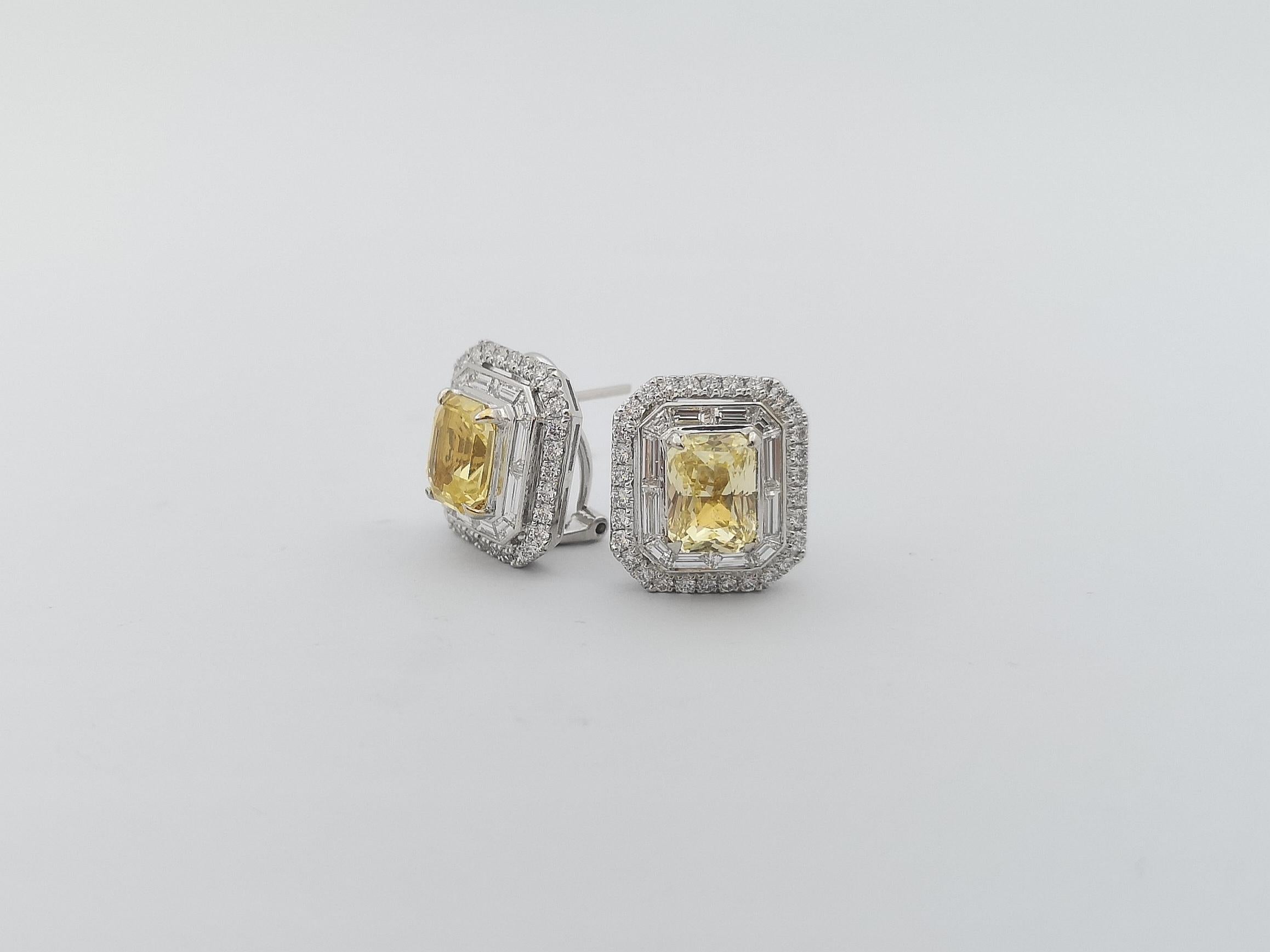 Boucles d'oreilles en or blanc 18 carats avec saphir jaune et diamant en vente 2