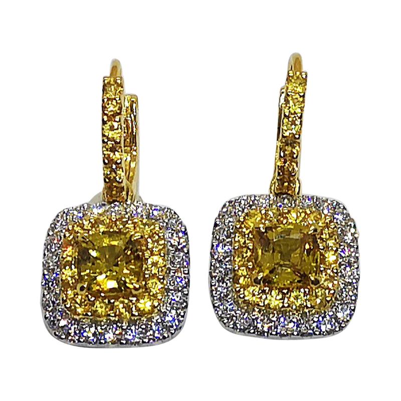Pendientes de zafiro amarillo con diamantes engastados en oro blanco de 18 quilates