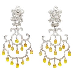 Gelber Saphir mit Diamant-Ohrringen aus 18 Karat Weißgold in Fassung