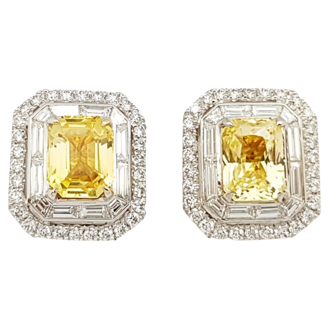 Yellow Sapphire with Diamond Earrings set in 18 Karat White Gold Settings