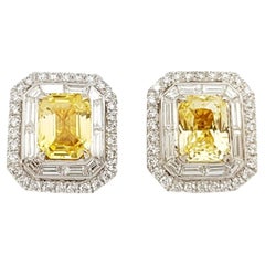 Yellow Sapphire with Diamond Earrings set in 18 Karat White Gold Settings