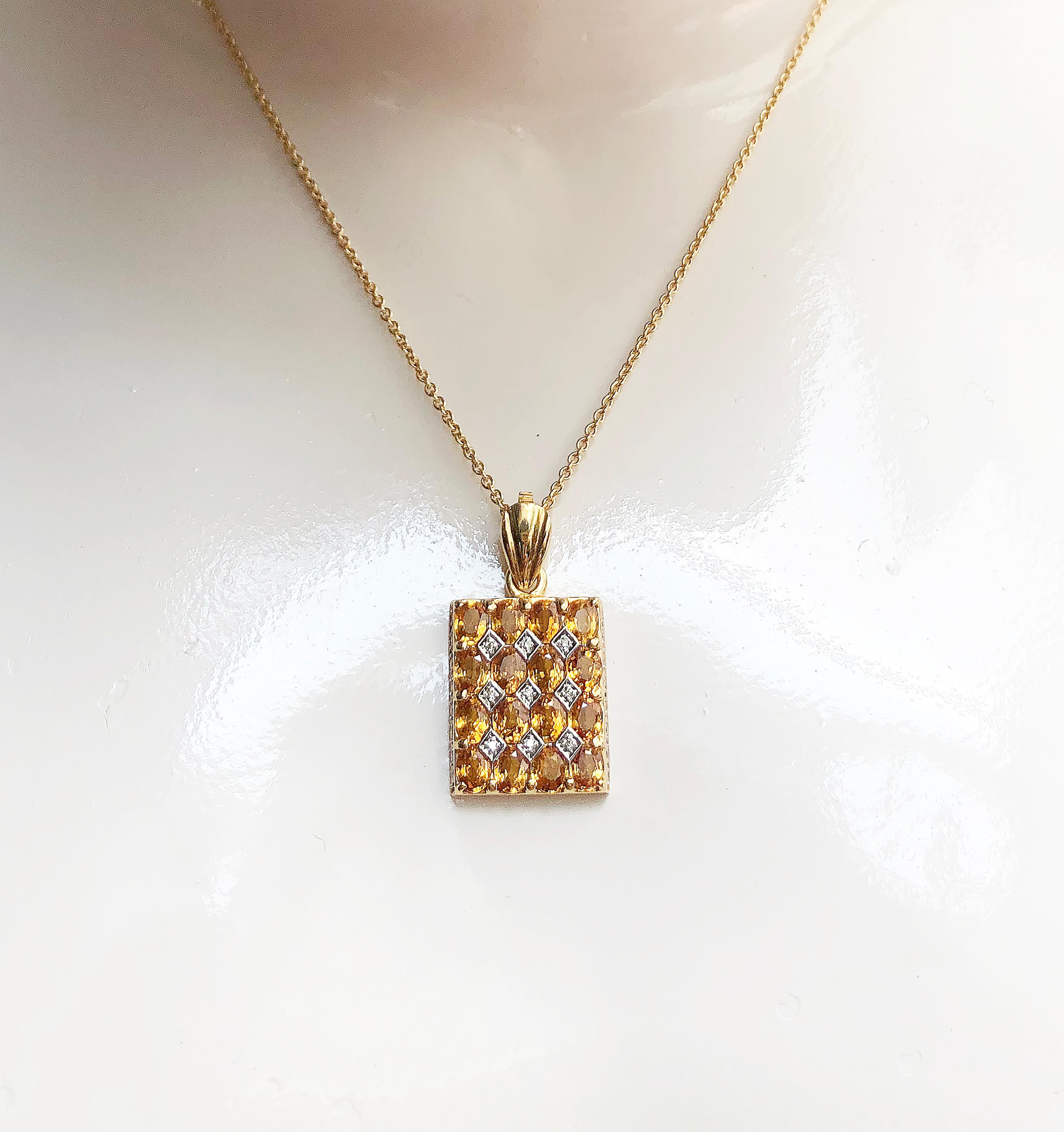 Yellow Sapphire 5.40 carats with Diamond 0.22 carat Pendant set in 18 Karat Gold Settings
(chain not included)

Width: 2.6 cm
Length: 3.0 cm 

