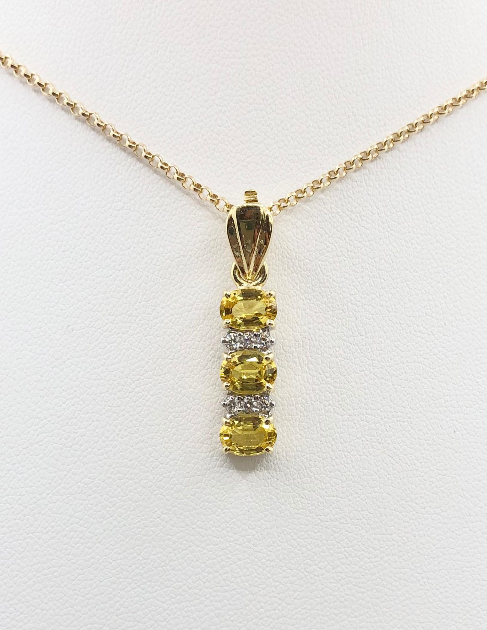 Yellow Sapphire 2.45 carats with Diamond 0.14 carat Pendant set in 18 Karat Gold Settings
(chain not included)

Width: 0.7 cm 
Length: 3.0 cm
Total Weight: 4.29 grams

