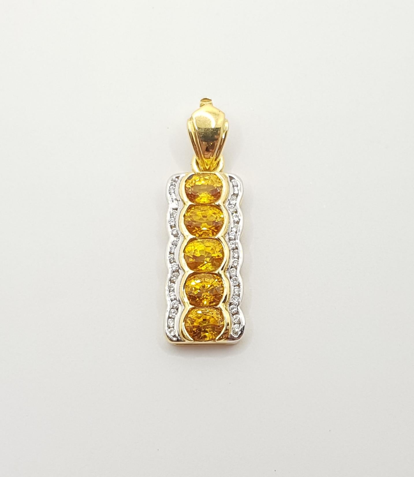 Contemporary Yellow Sapphire with Diamond Pendant Set in 18 Karat Gold Settings For Sale