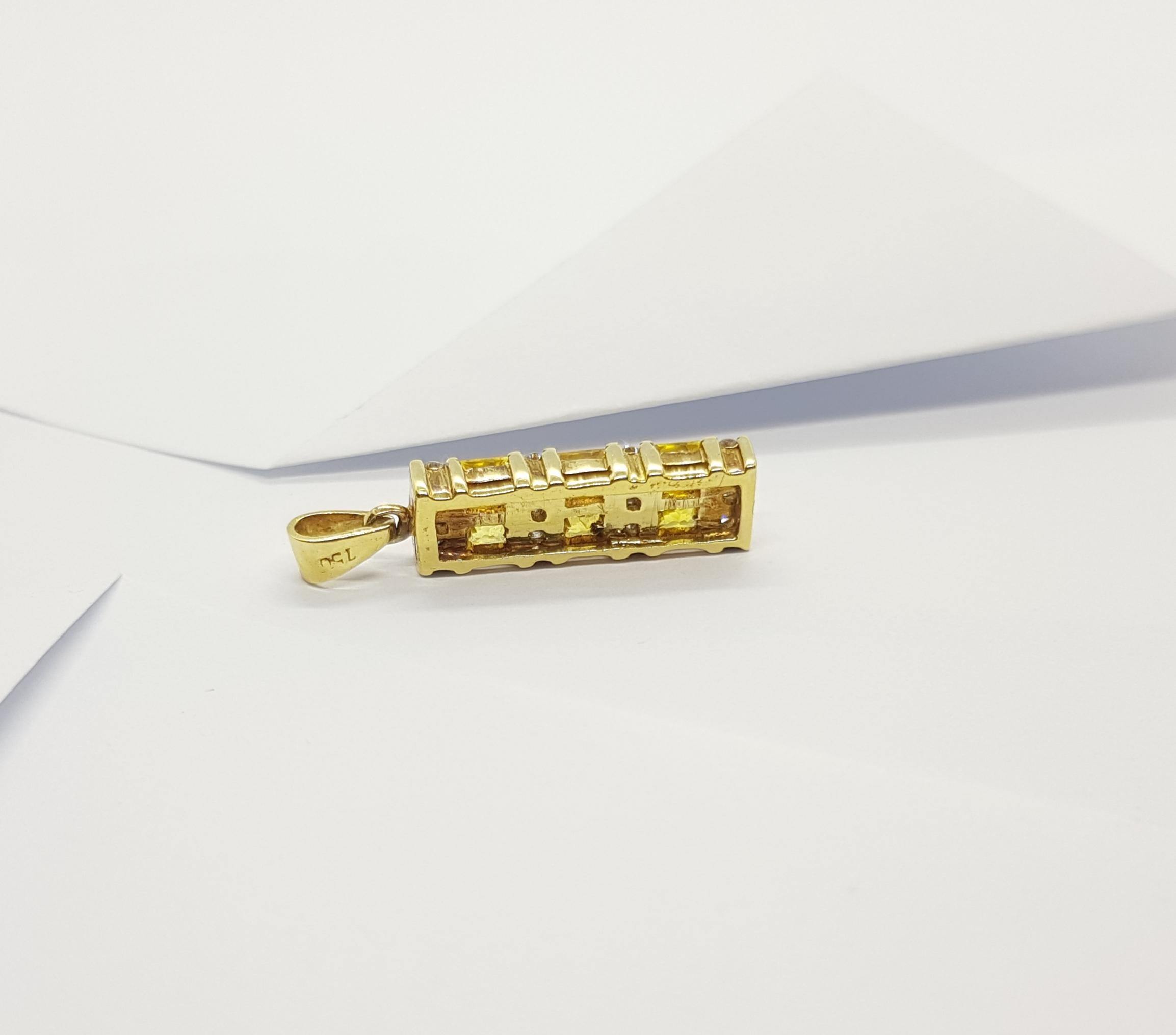 Pendentif en or 18 carats serti d'un saphir jaune et de diamants Neuf - En vente à Bangkok, TH