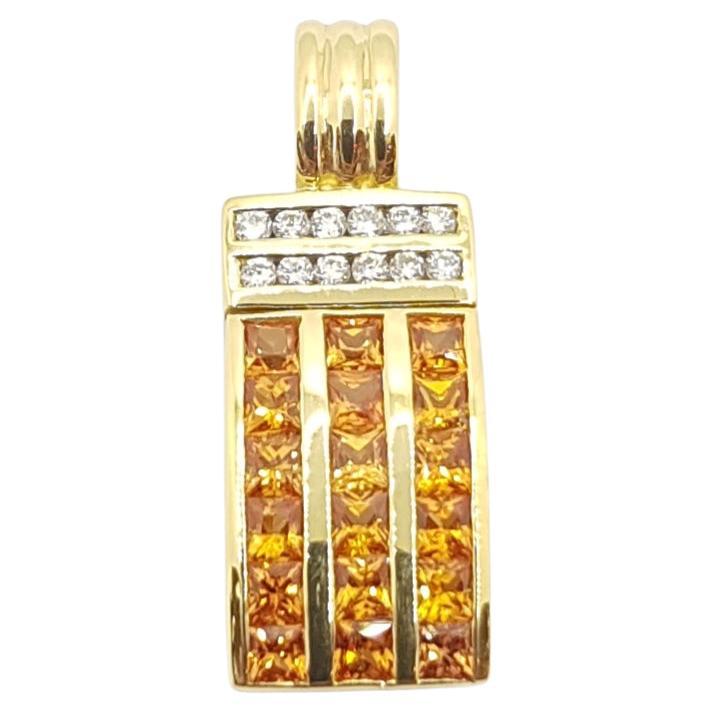 Yellow Sapphire with Diamond Pendant Set in 18 Karat Gold Settings For Sale