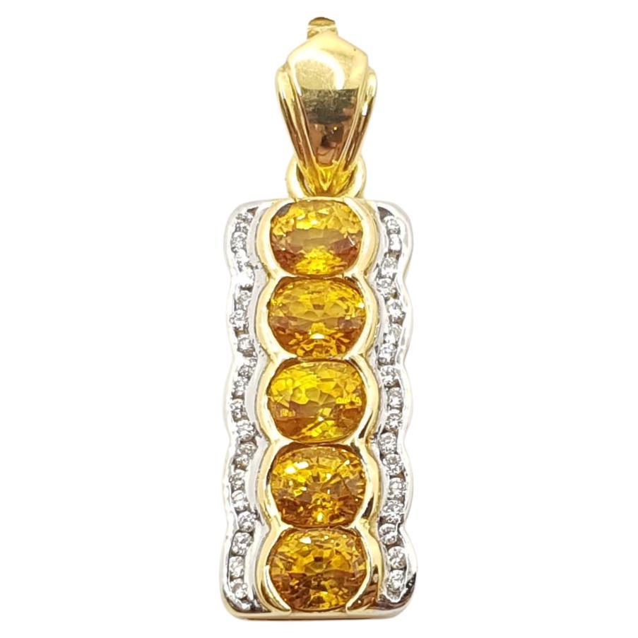 Yellow Sapphire with Diamond Pendant Set in 18 Karat Gold Settings For Sale