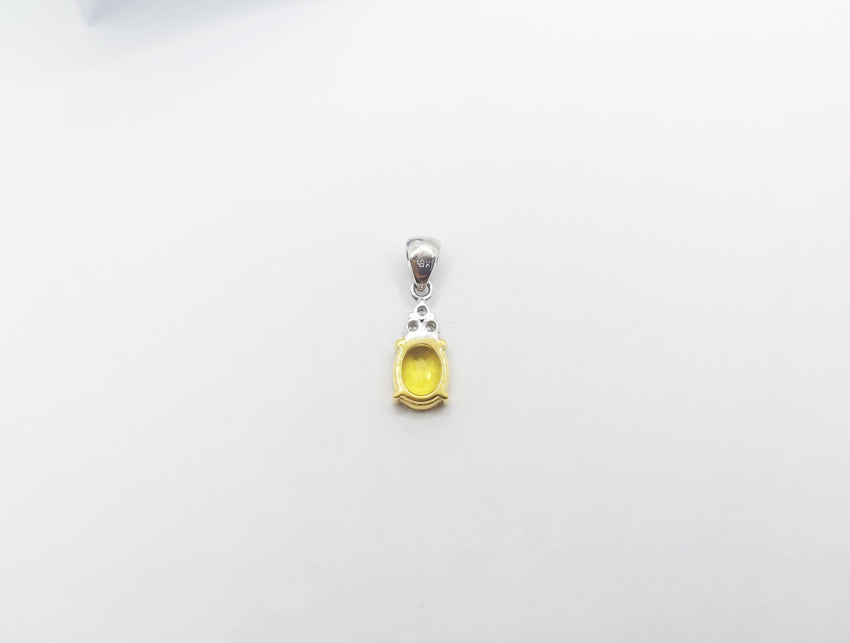 Oval Cut Yellow Sapphire with Diamond Pendant Set in 18 Karat White Gold Settings For Sale