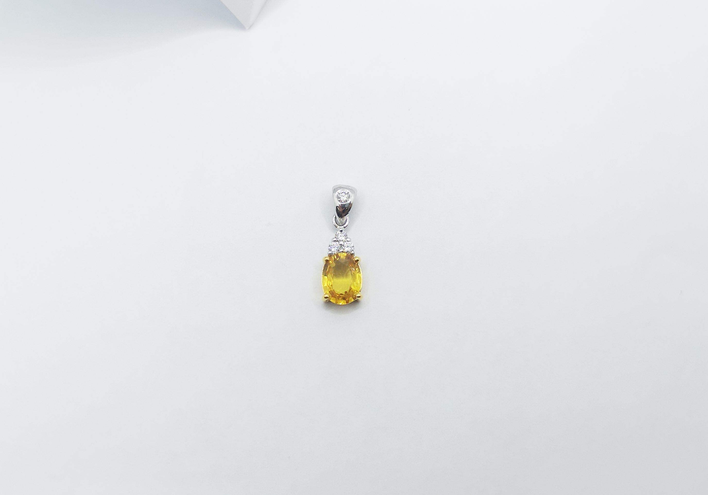 Women's Yellow Sapphire with Diamond Pendant Set in 18 Karat White Gold Settings For Sale