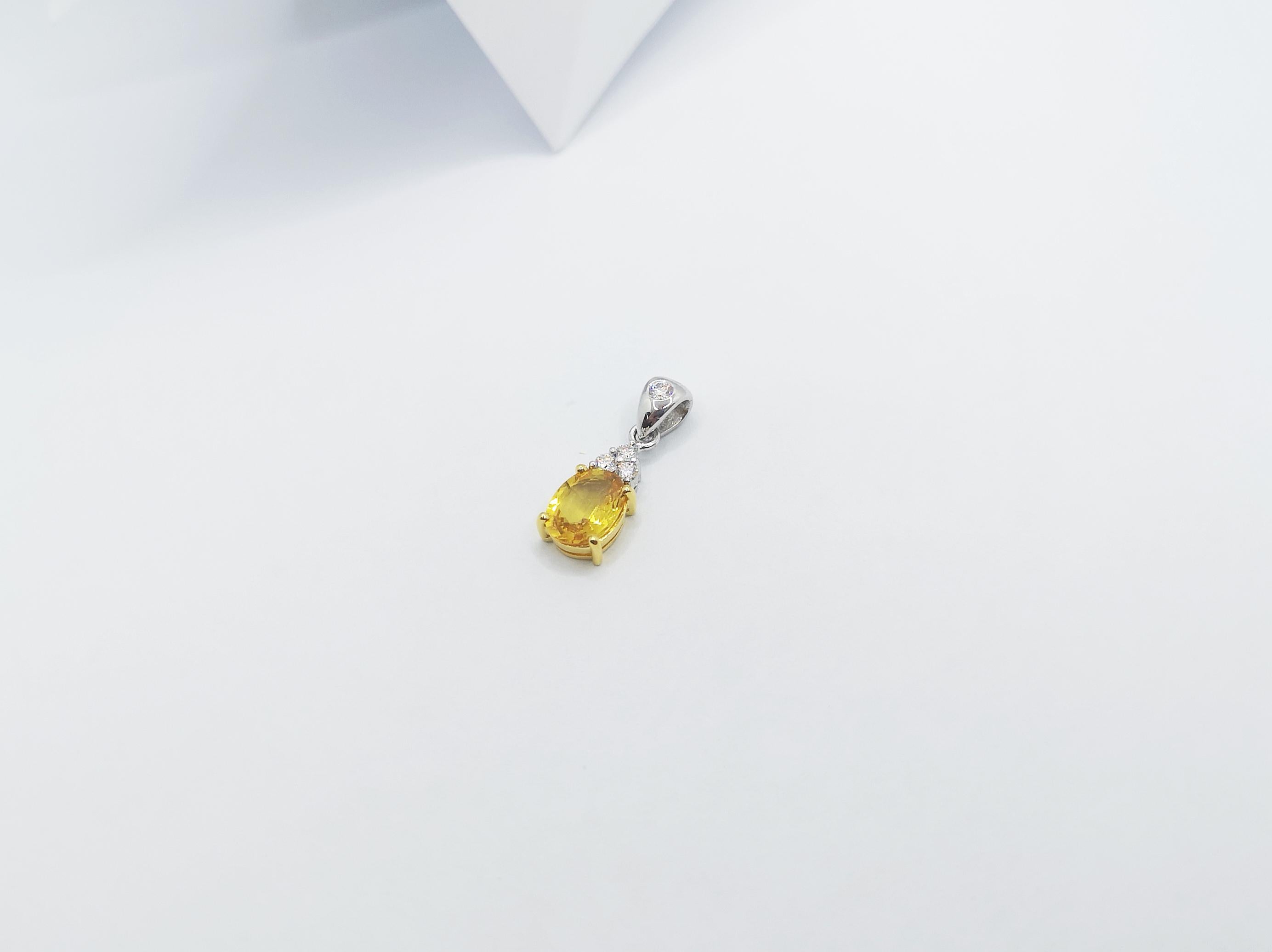Yellow Sapphire with Diamond Pendant Set in 18 Karat White Gold Settings For Sale 1