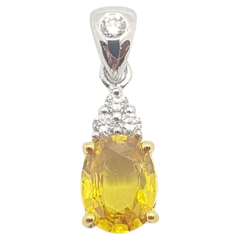 Yellow Sapphire with Diamond Pendant Set in 18 Karat White Gold Settings For Sale