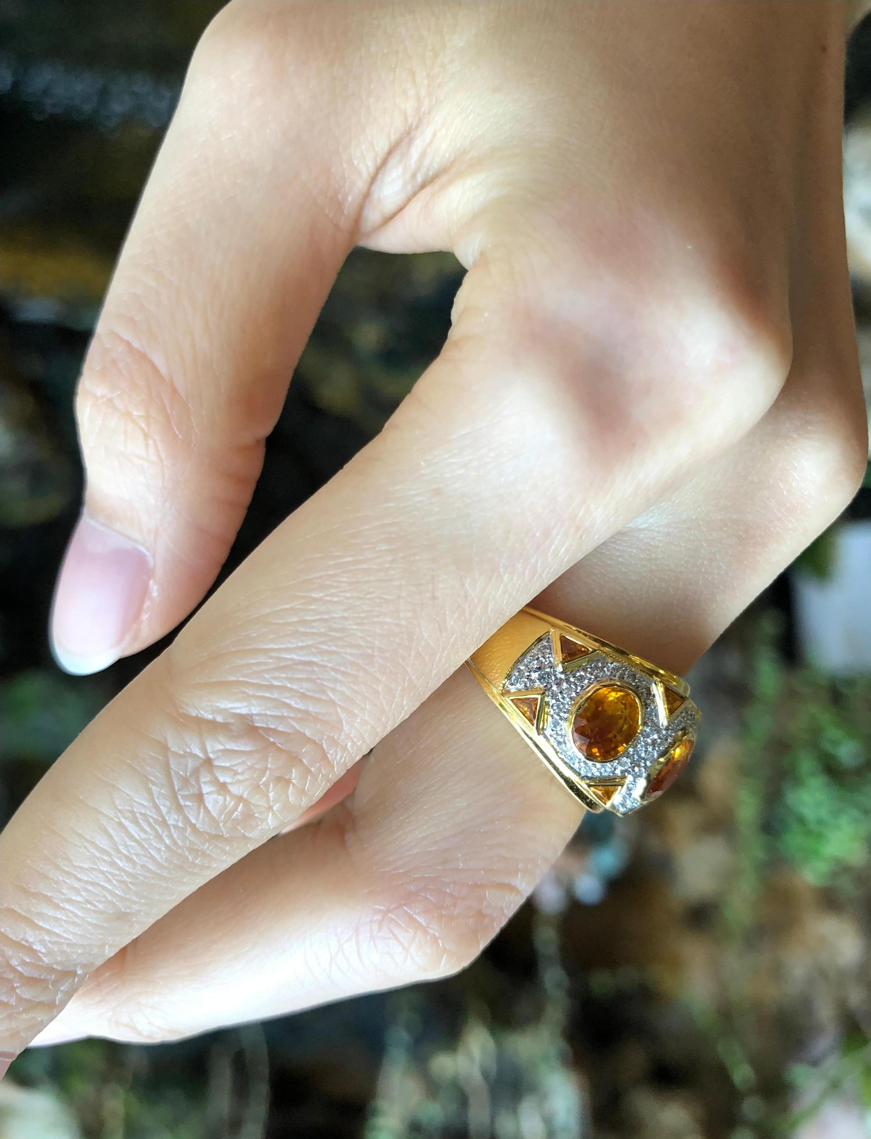 Women's Yellow Sapphire with Diamond Ring Set in 18 Karat Gold Settings For Sale