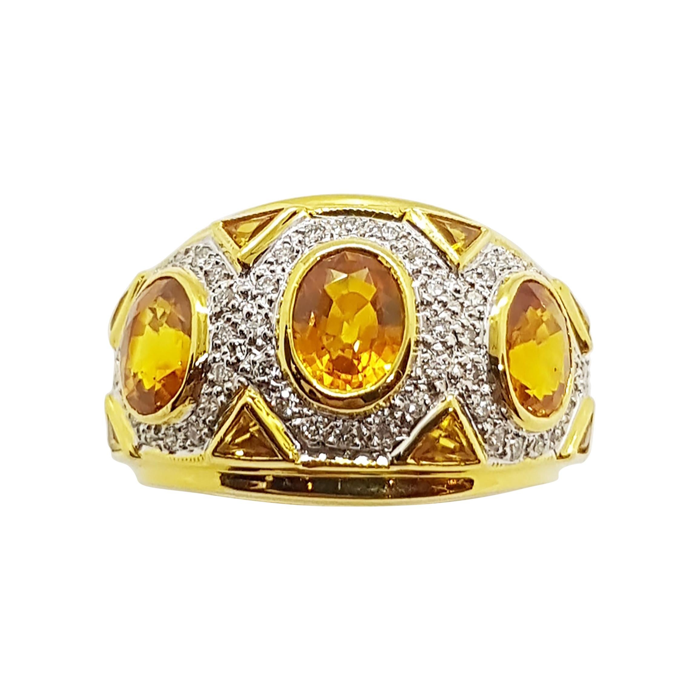 Yellow Sapphire with Diamond Ring Set in 18 Karat Gold Settings For Sale