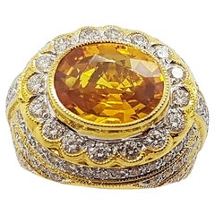 Yellow Sapphire with Diamond Ring Set in 18 Karat Gold Settings
