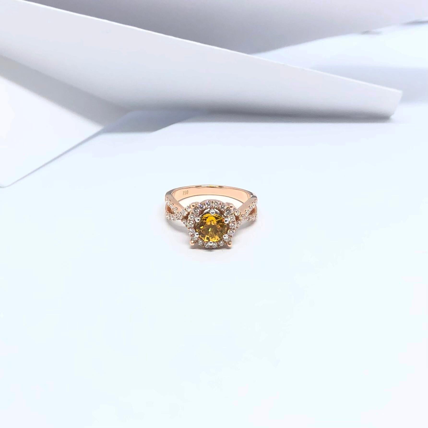 Yellow Sapphire with Diamond Ring Set in 18 Karat Rose Gold Settings For Sale 1