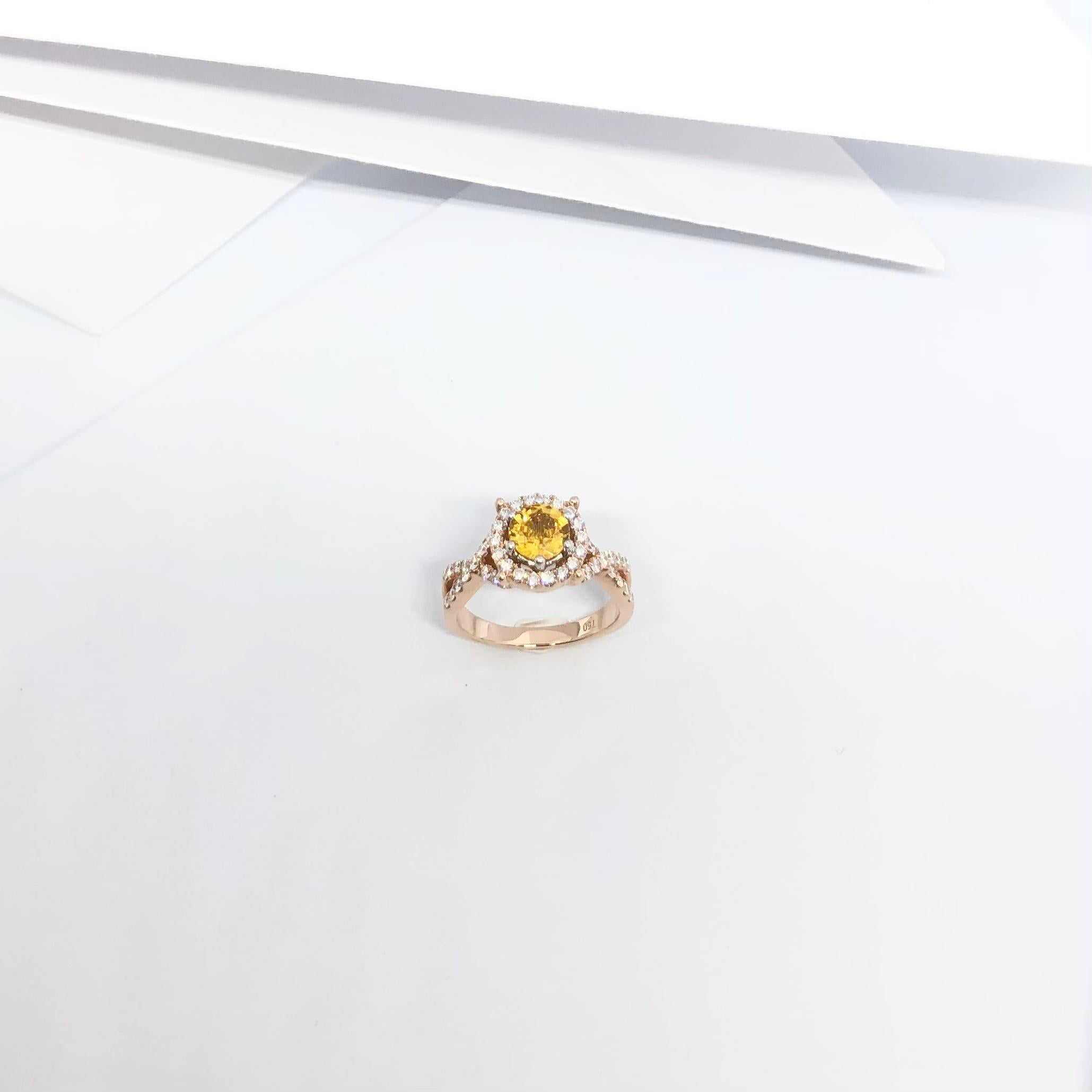 Yellow Sapphire with Diamond Ring Set in 18 Karat Rose Gold Settings For Sale 3