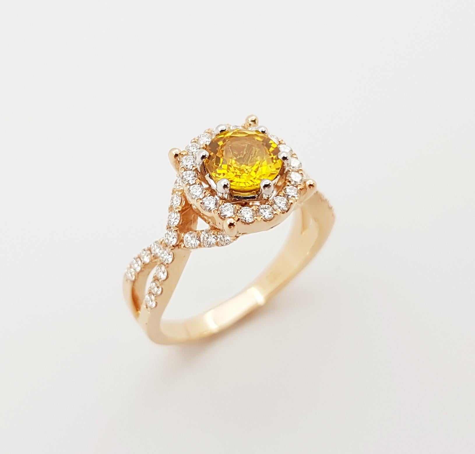 Yellow Sapphire with Diamond Ring Set in 18 Karat Rose Gold Settings For Sale 4