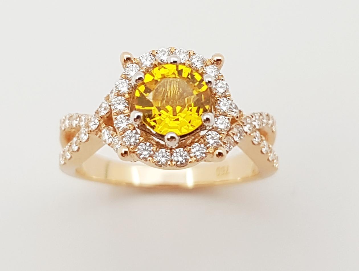 Yellow Sapphire with Diamond Ring Set in 18 Karat Rose Gold Settings For Sale 5