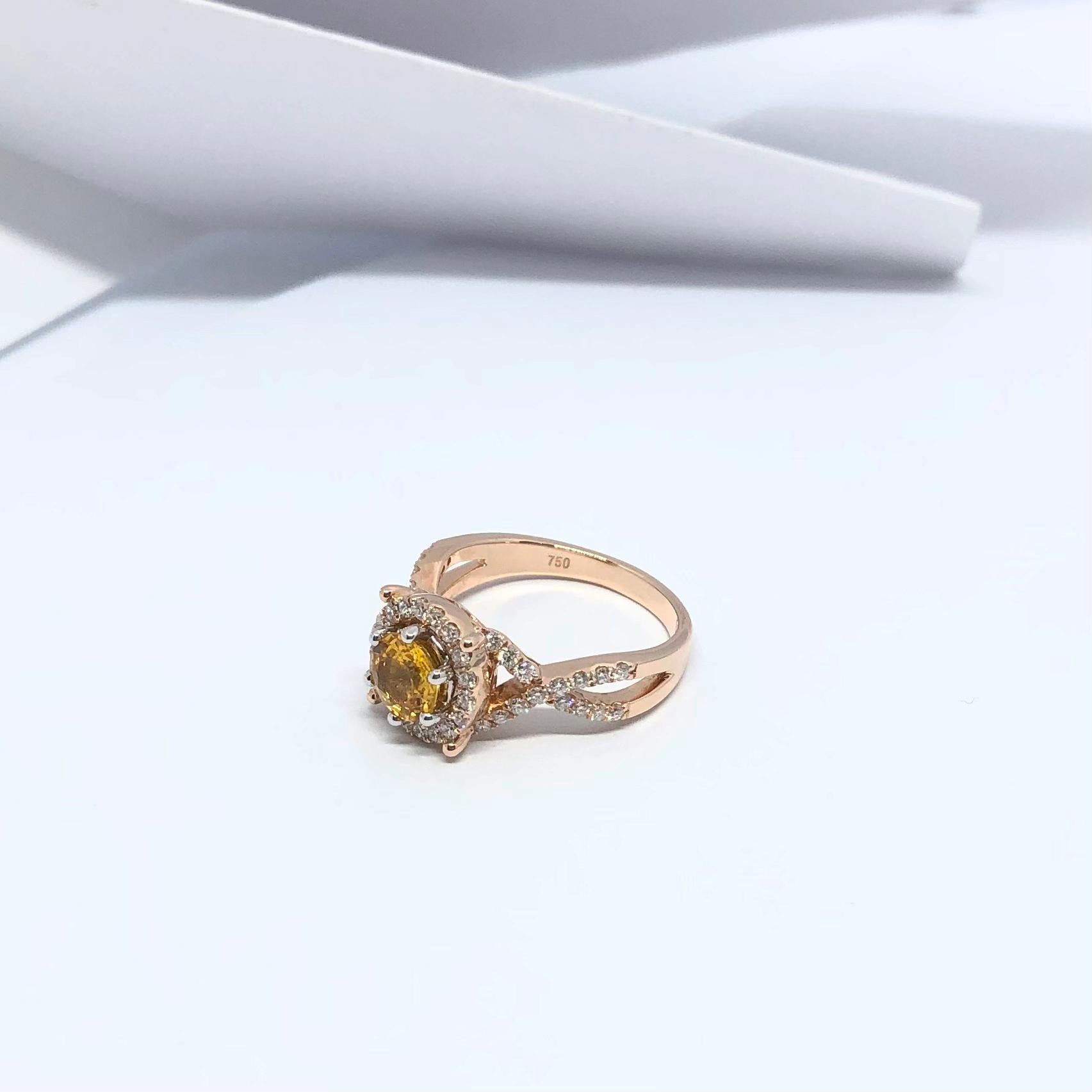 Yellow Sapphire with Diamond Ring Set in 18 Karat Rose Gold Settings For Sale 6