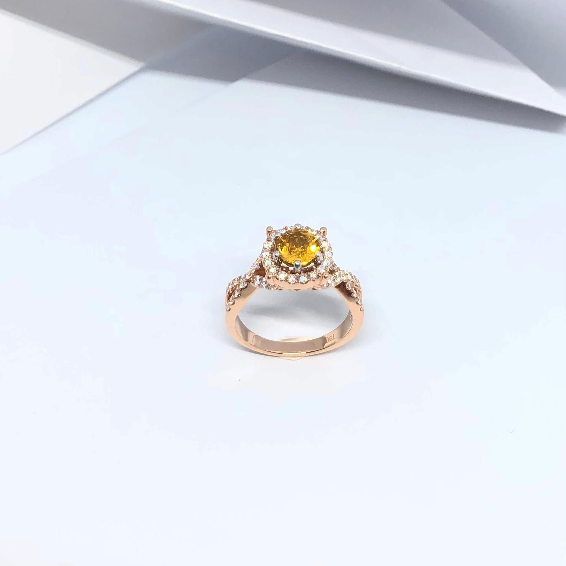 Yellow Sapphire with Diamond Ring Set in 18 Karat Rose Gold Settings For Sale 7