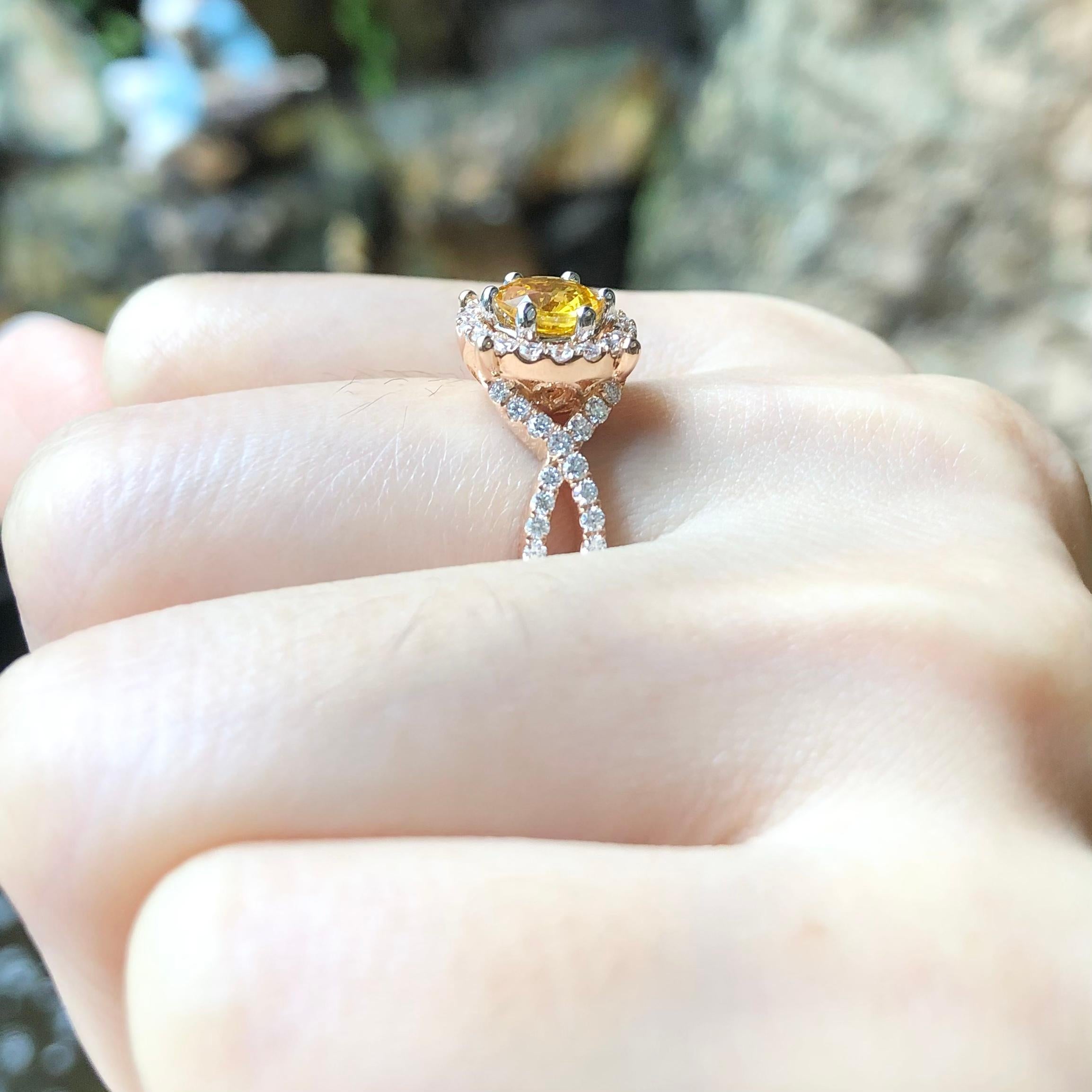 Contemporary Yellow Sapphire with Diamond Ring Set in 18 Karat Rose Gold Settings For Sale