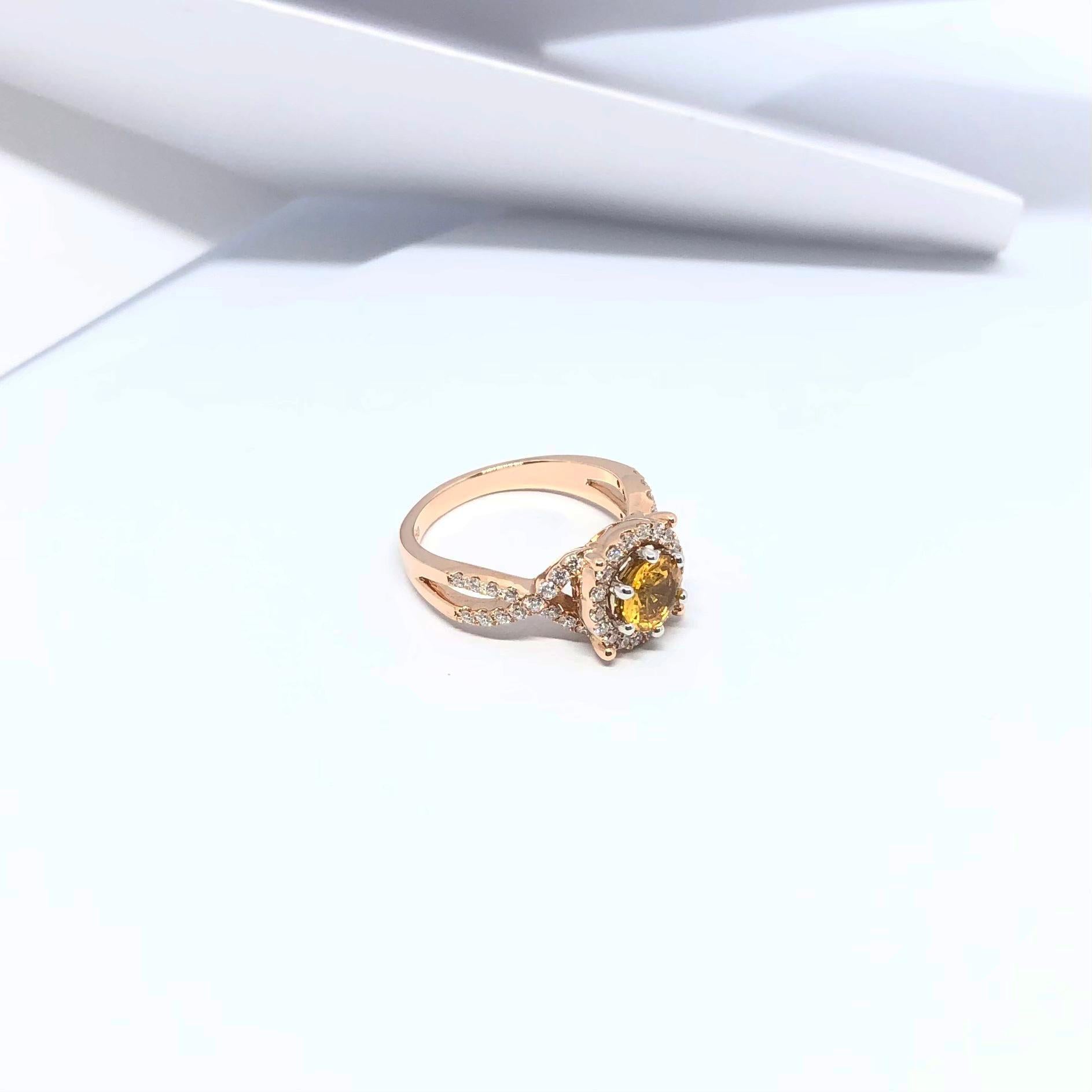 Yellow Sapphire with Diamond Ring Set in 18 Karat Rose Gold Settings In New Condition For Sale In Bangkok, TH