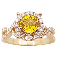 Yellow Sapphire with Diamond Ring Set in 18 Karat Rose Gold Settings