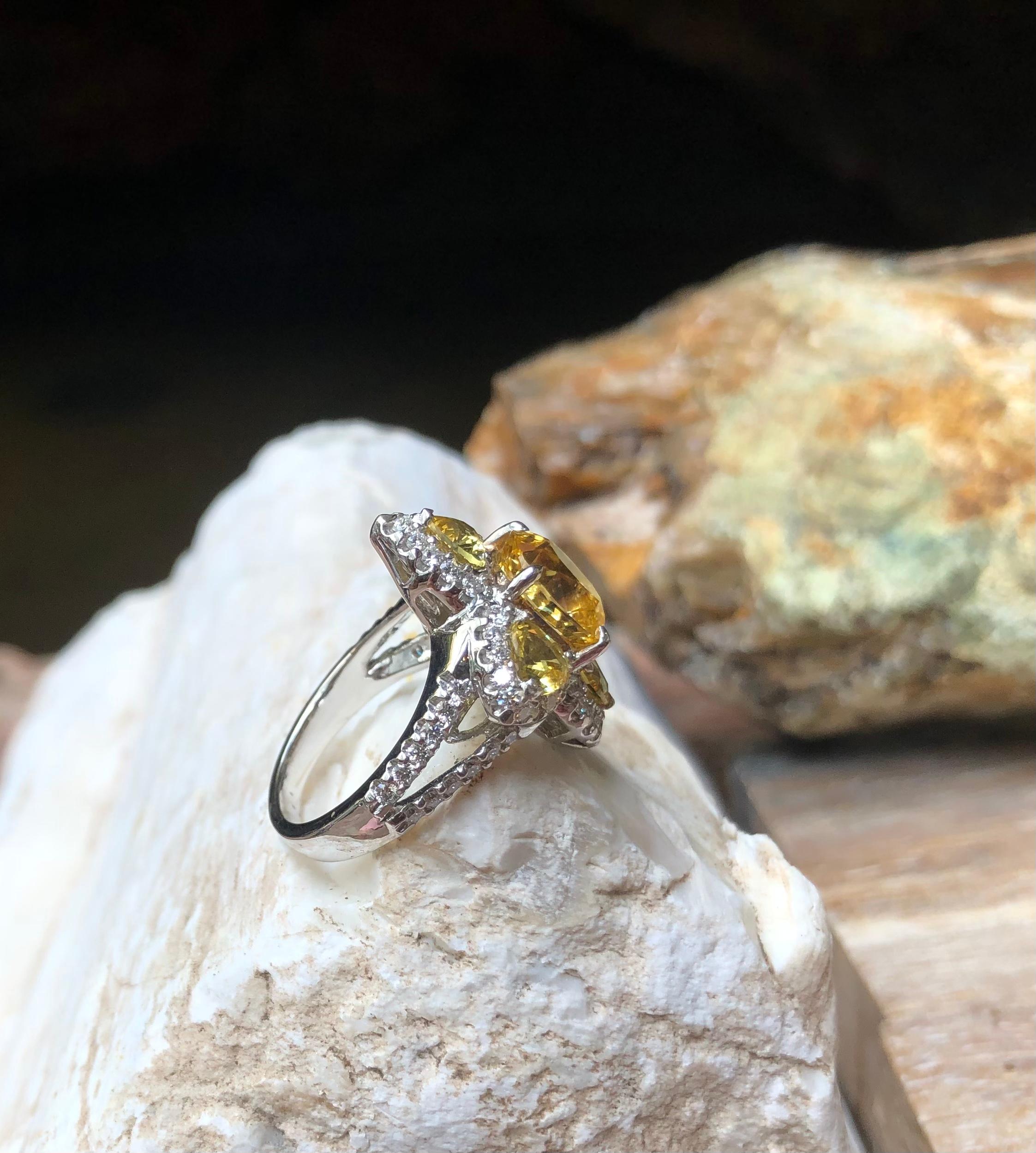 Yellow Sapphire with Diamond Ring Set in 18 Karat White Gold For Sale 6