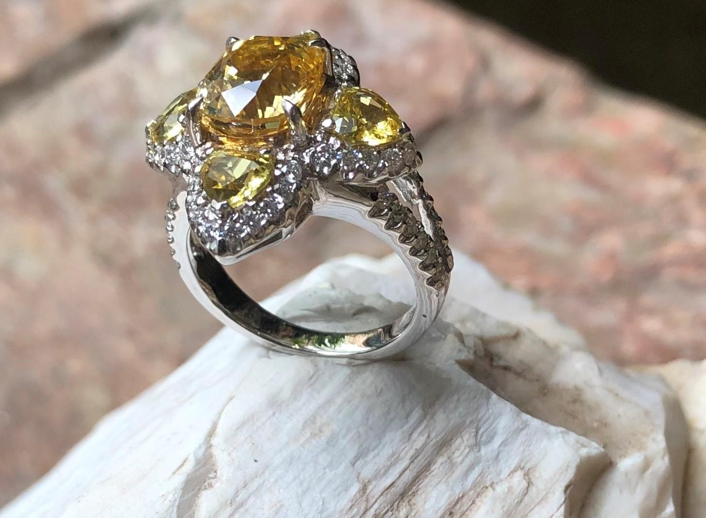 Yellow Sapphire with Diamond Ring Set in 18 Karat White Gold For Sale 8
