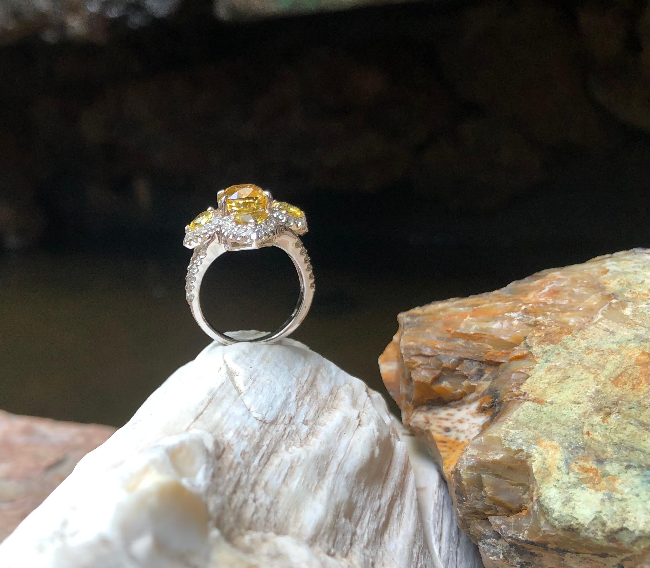 Yellow Sapphire with Diamond Ring Set in 18 Karat White Gold For Sale 10