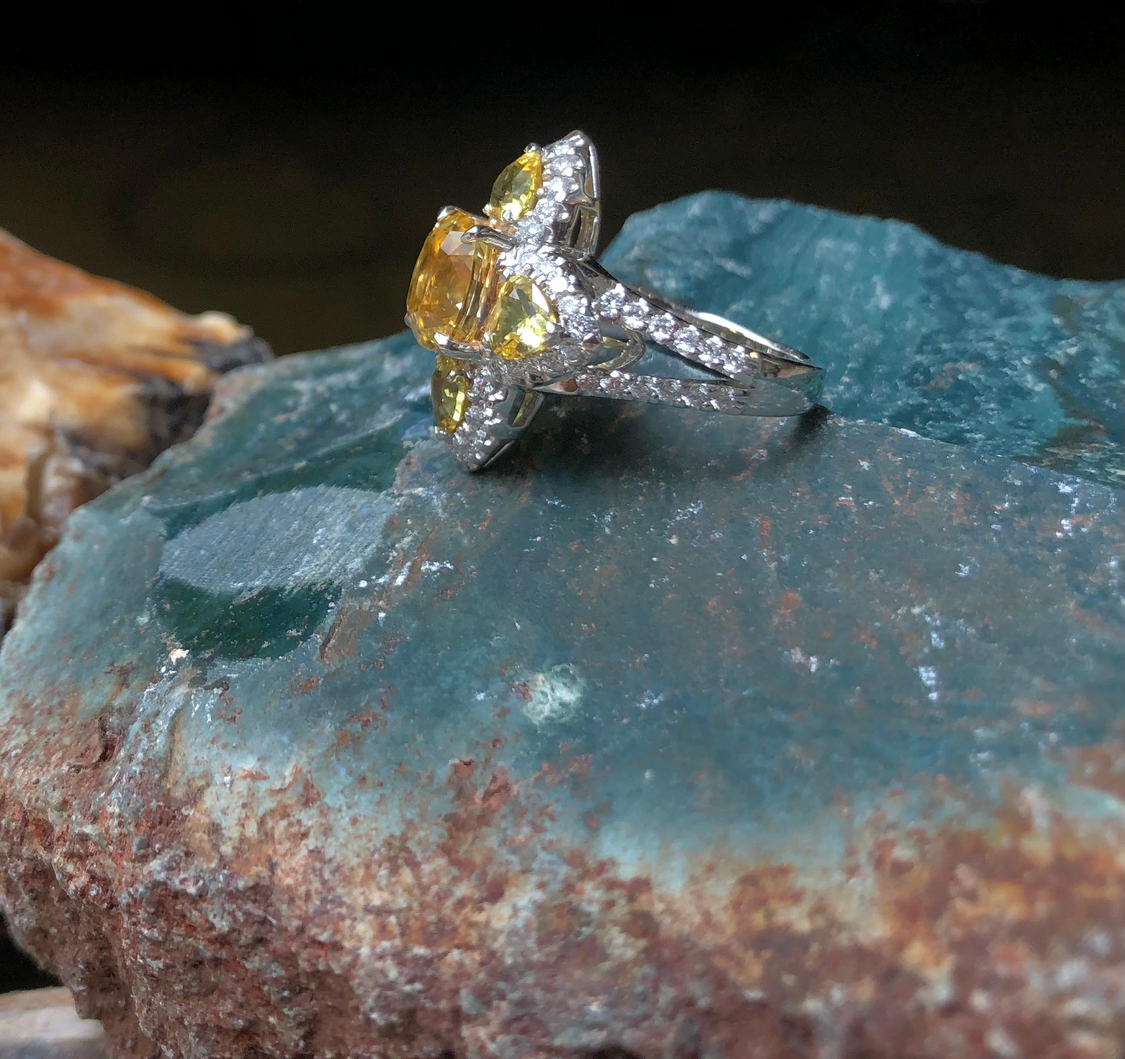 Yellow Sapphire with Diamond Ring Set in 18 Karat White Gold For Sale 11