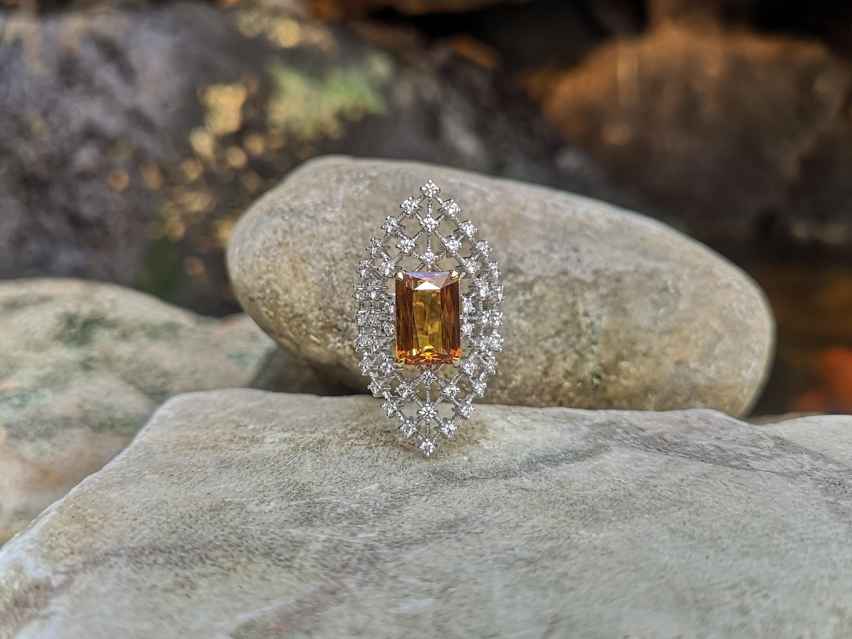 Yellow Sapphire with Diamond Ring Set in 18 Karat White Gold Settings For Sale 1