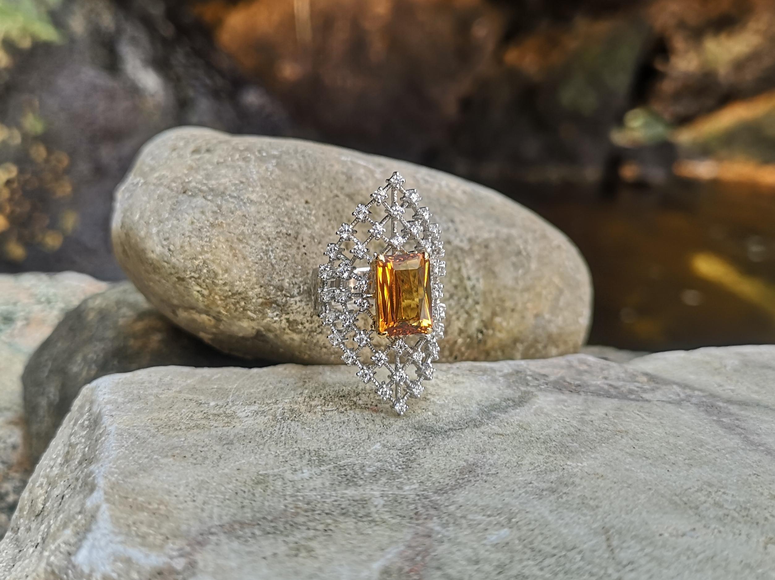 Yellow Sapphire with Diamond Ring Set in 18 Karat White Gold Settings For Sale 2