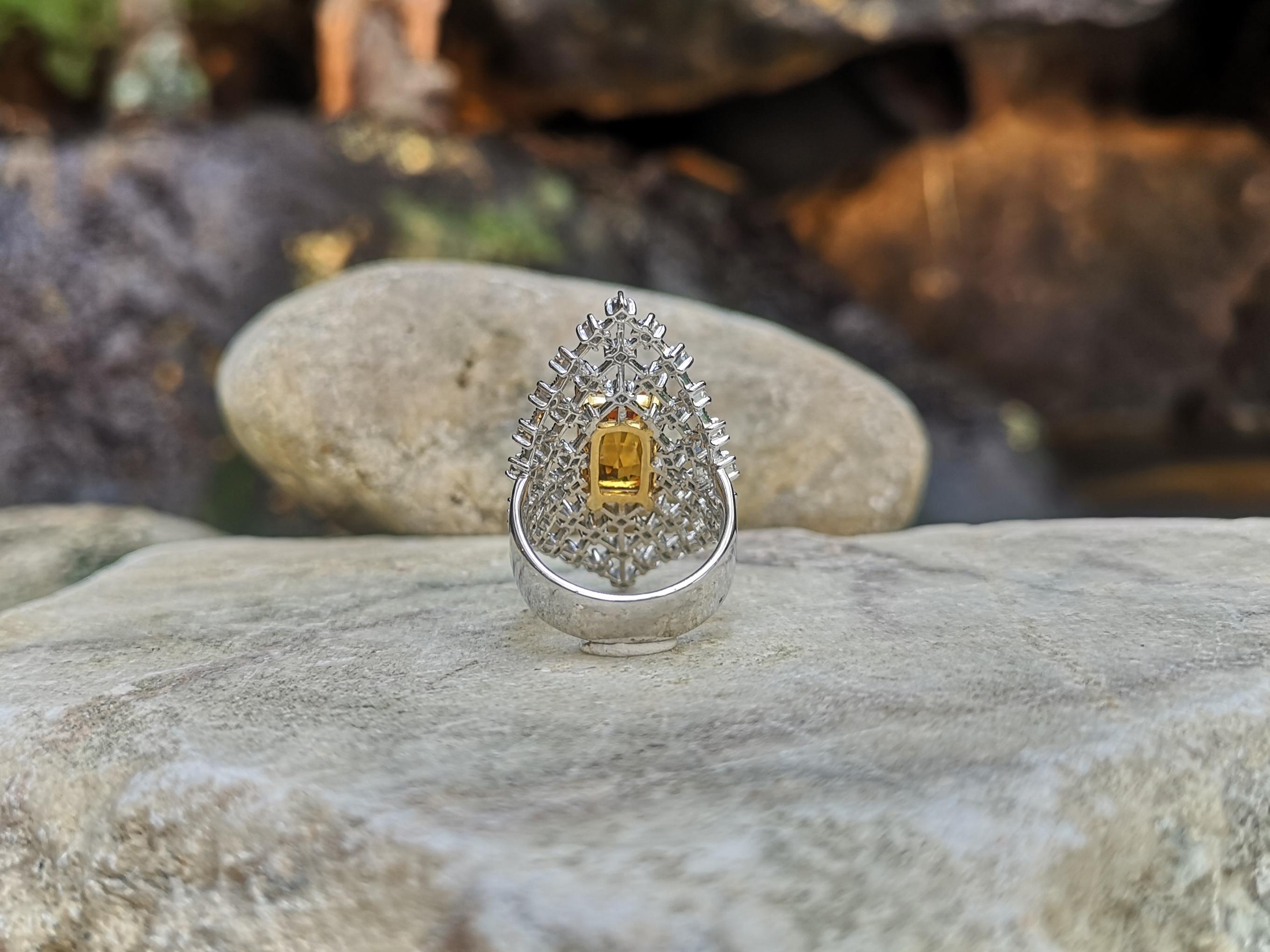 Yellow Sapphire with Diamond Ring Set in 18 Karat White Gold Settings For Sale 3