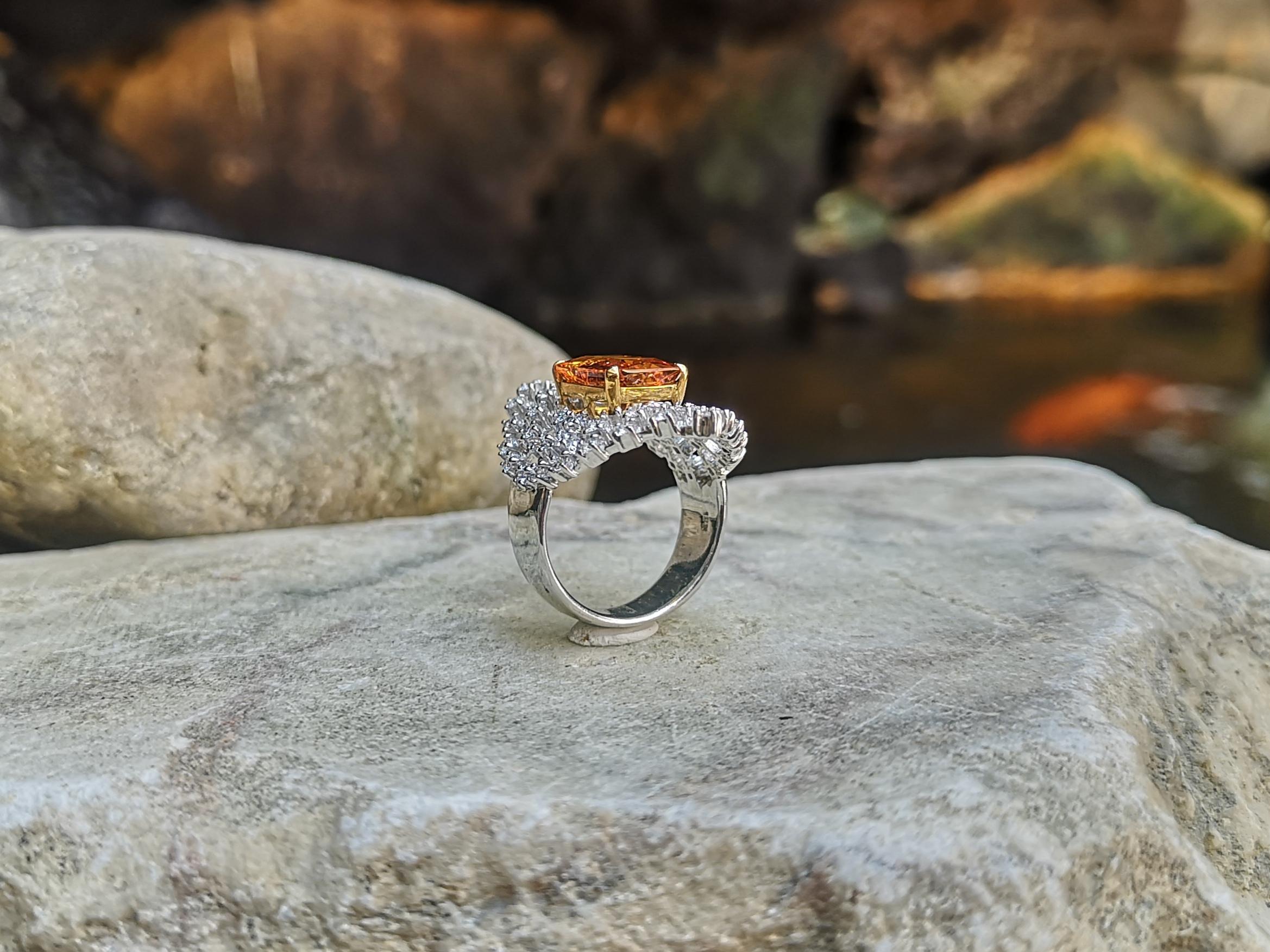 Yellow Sapphire with Diamond Ring Set in 18 Karat White Gold Settings For Sale 4