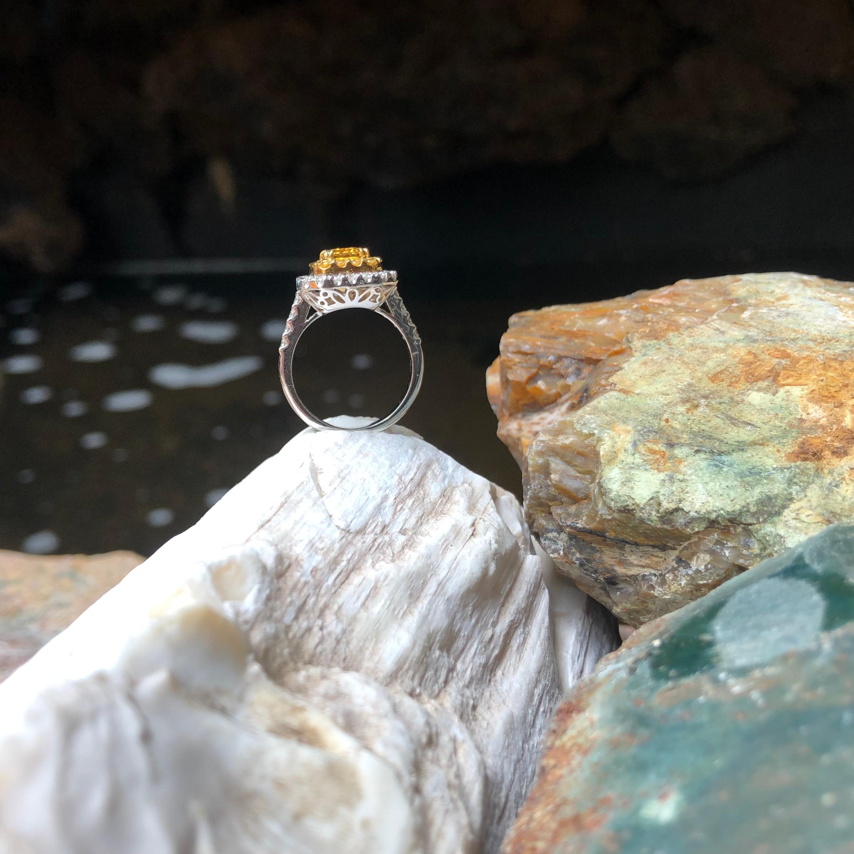 Yellow Sapphire with Diamond Ring Set in 18 Karat White Gold Settings For Sale 5