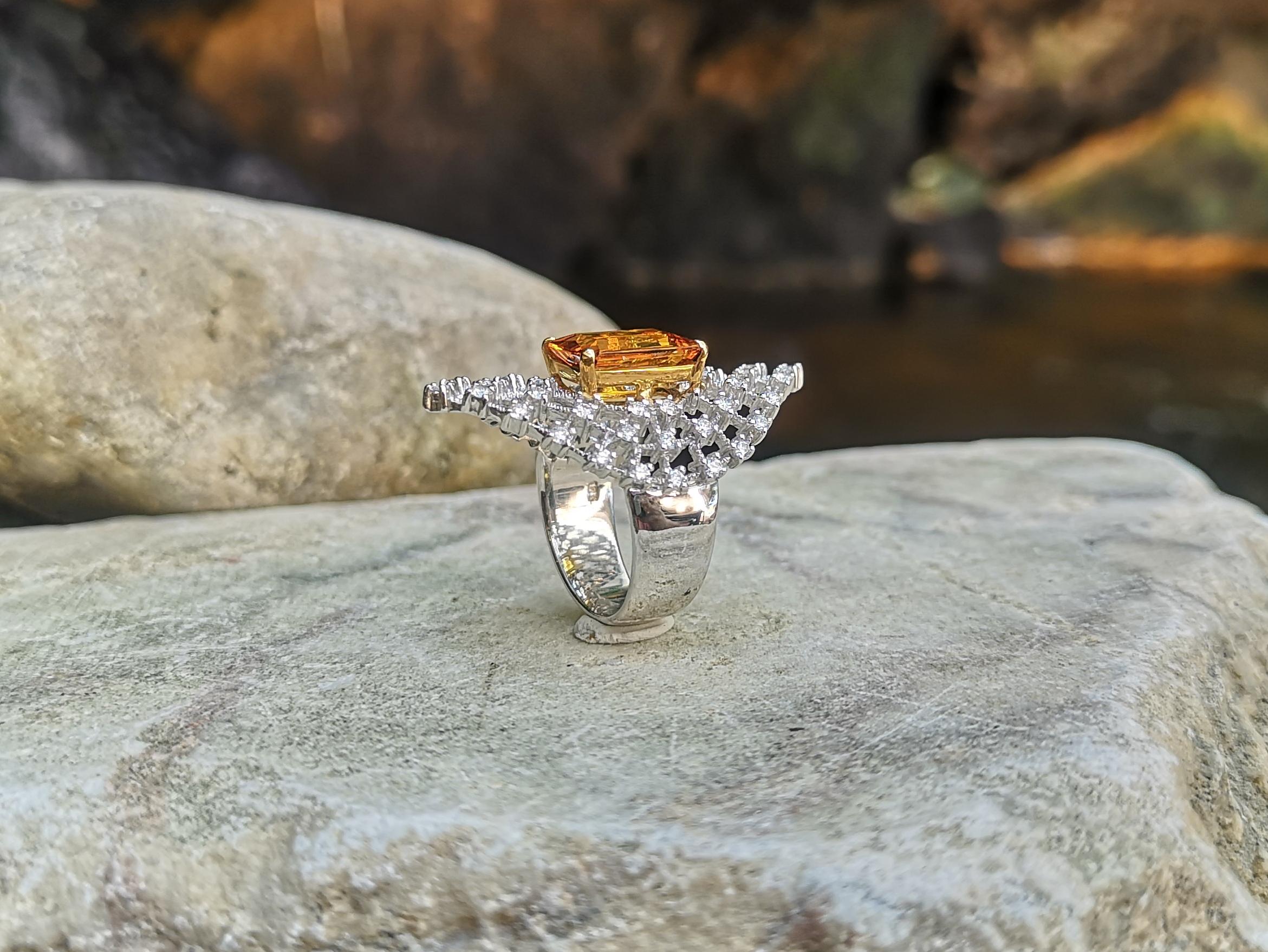 Yellow Sapphire with Diamond Ring Set in 18 Karat White Gold Settings For Sale 5