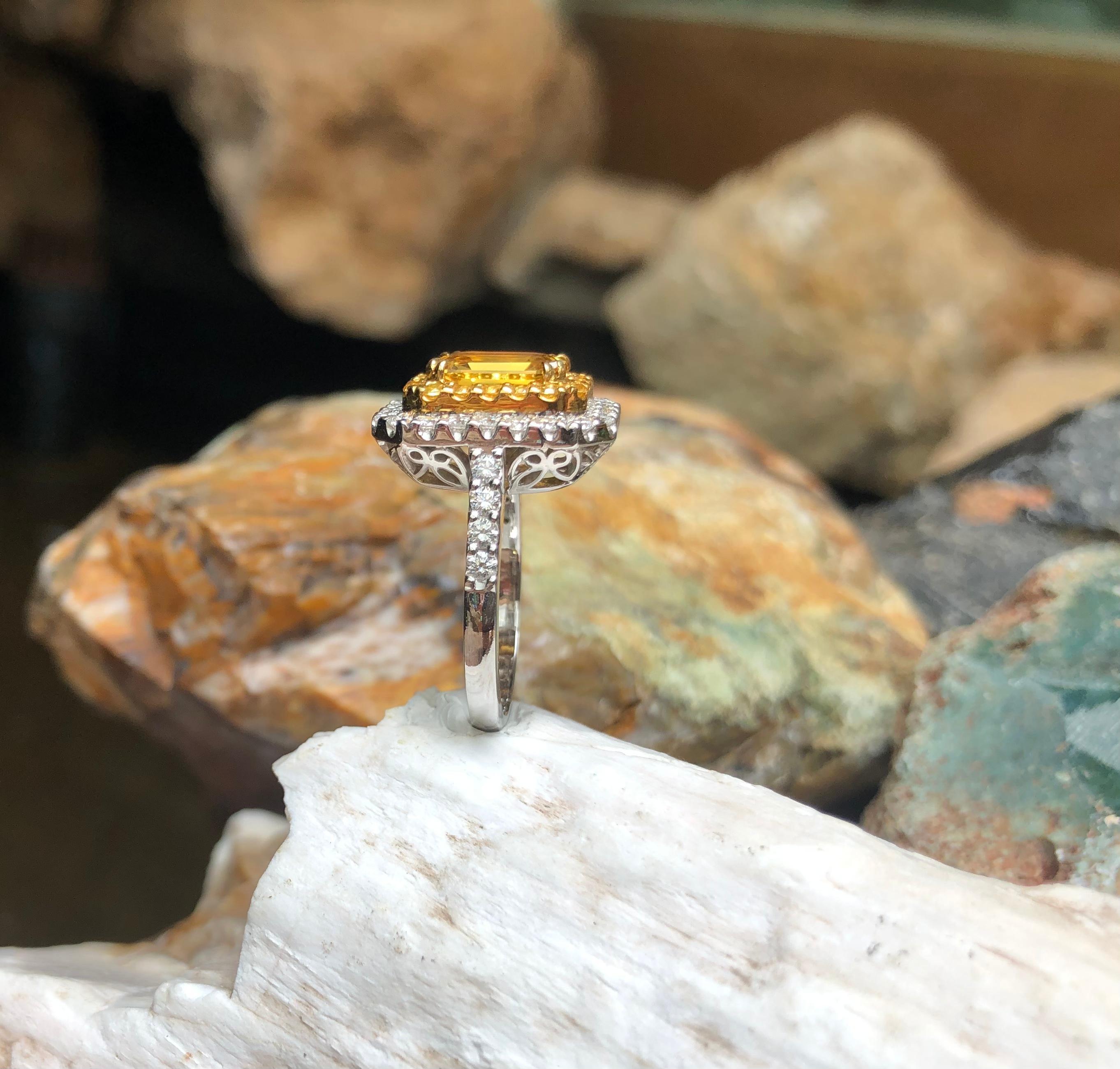 Yellow Sapphire with Diamond Ring Set in 18 Karat White Gold Settings For Sale 9