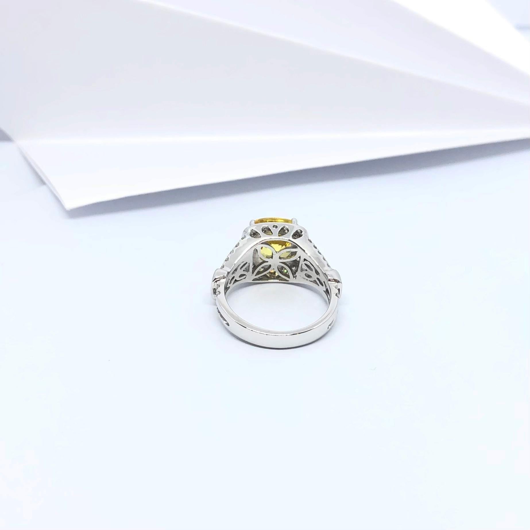 Yellow Sapphire with Diamond Ring Set in 18 Karat White Gold Settings For Sale 12