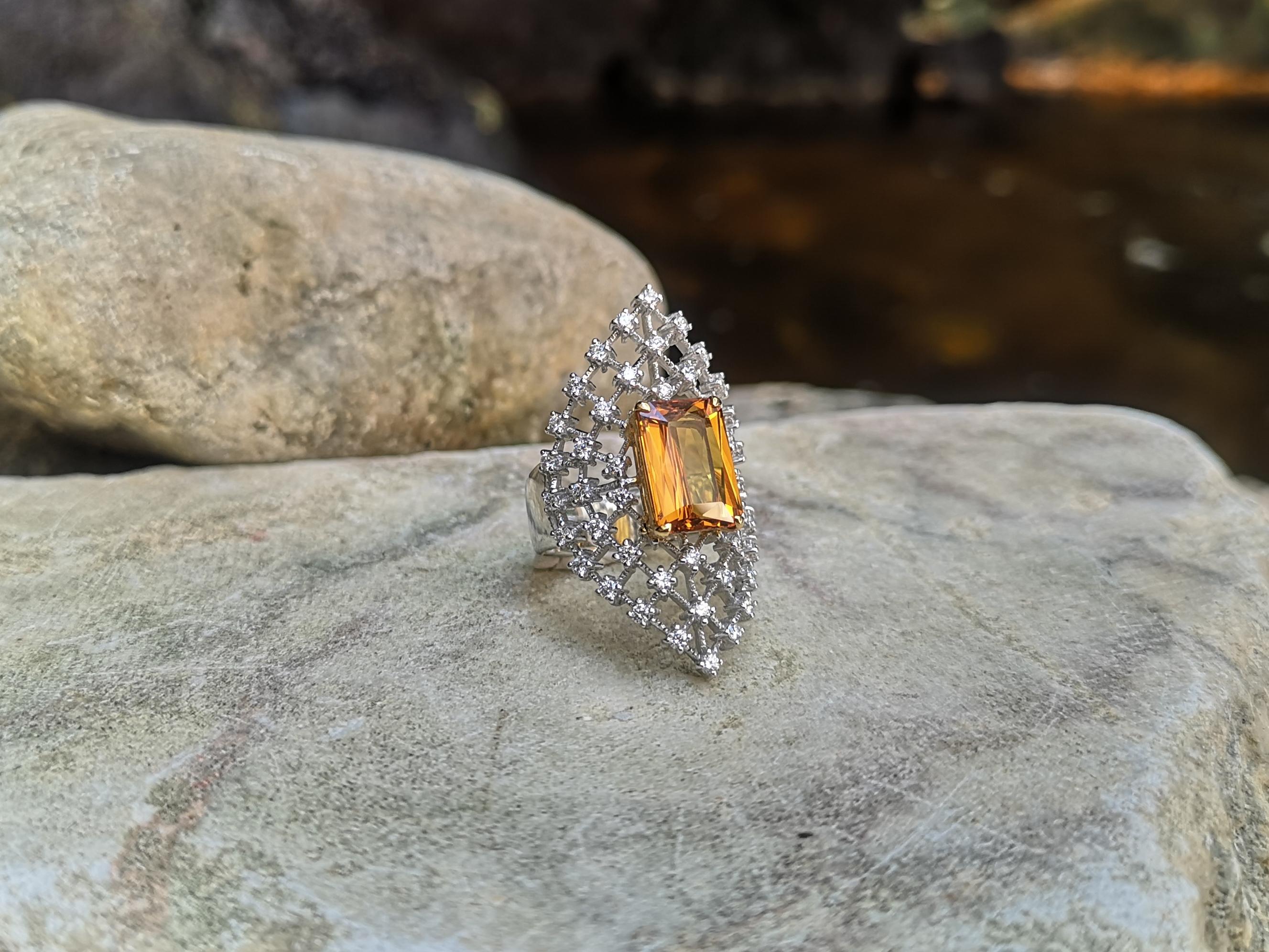 Women's Yellow Sapphire with Diamond Ring Set in 18 Karat White Gold Settings For Sale