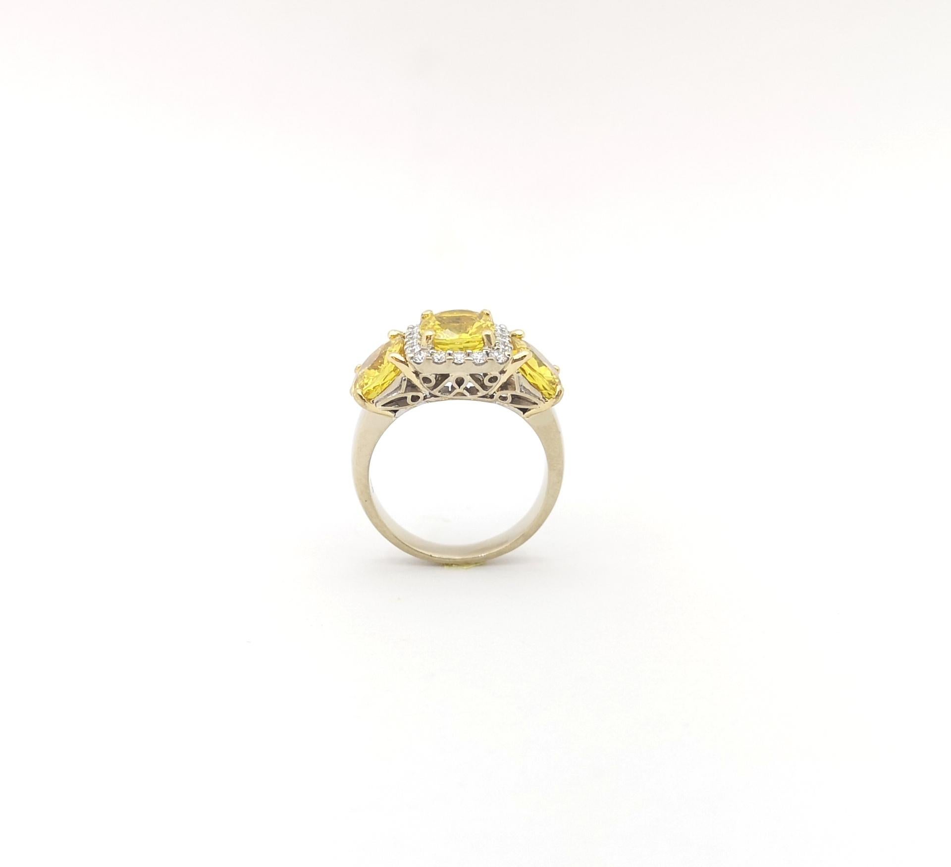 Yellow Sapphire with Diamond Ring set in 18K Gold Setting For Sale 4